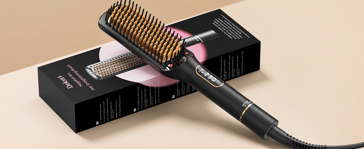 Hair Straightener Brush, 42mm Wide Straightening Brush Comb, 10