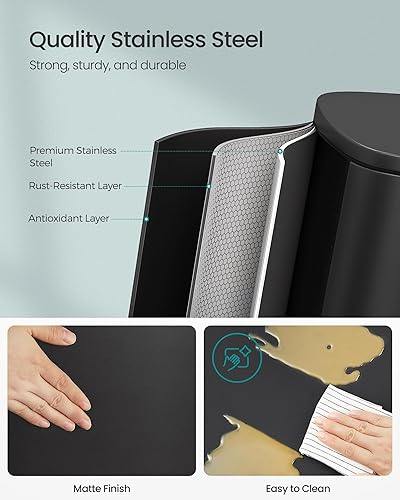 Miniatura 4 de SONGMICS Bote de basura de 13 galones (50 L), cubo de basura de cocina de acero inoxidable, cubo de reciclaje o basura, cierre suave, pedal