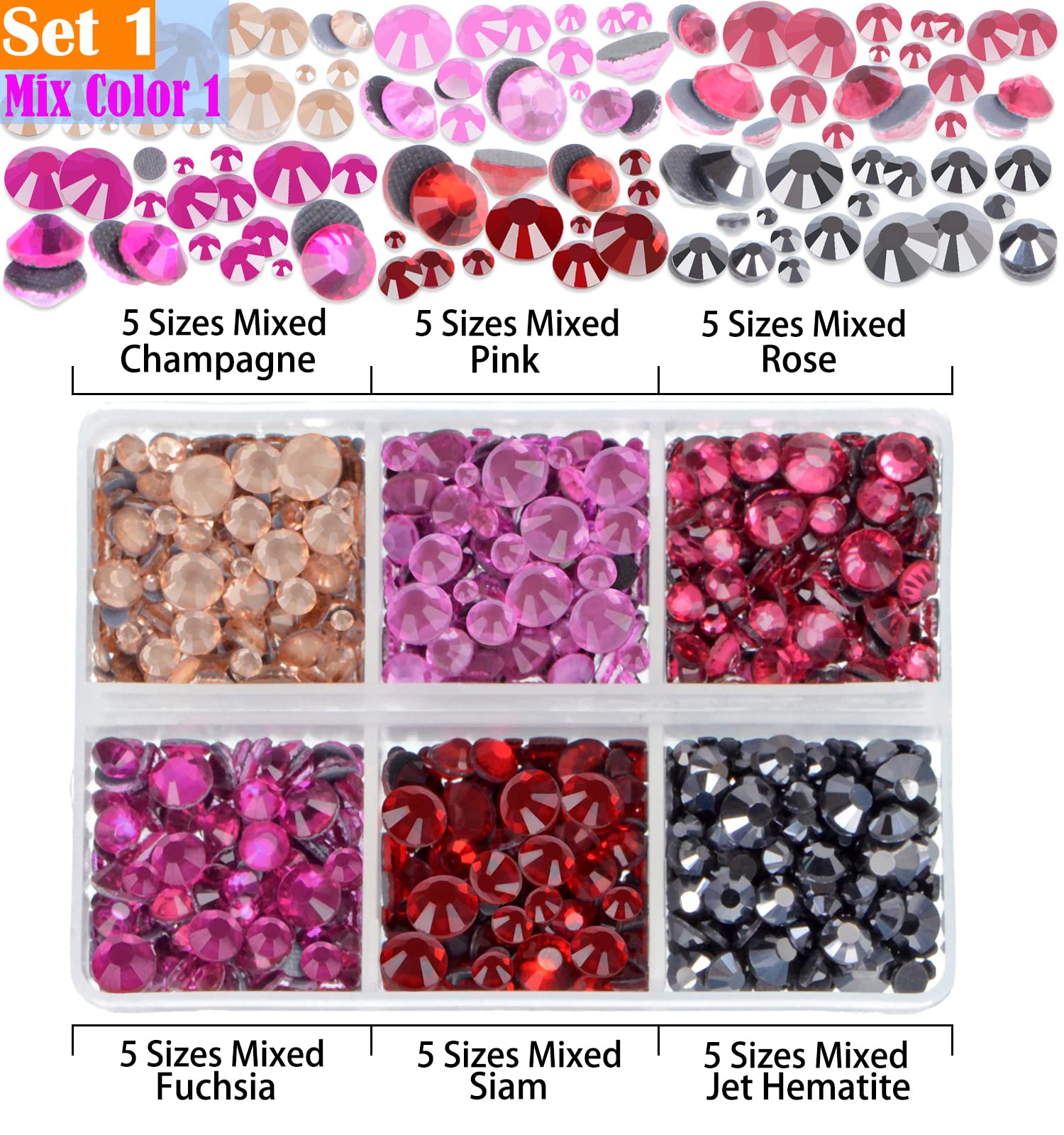 LPBeads 6000 Strass In Vetro Trasparenti E AB | 6 Misure Da 1,5 A 6 Mm | Retro Piatto Non Hotfix Con Pinzette E Penna Per Nail Art E Fai Da Te