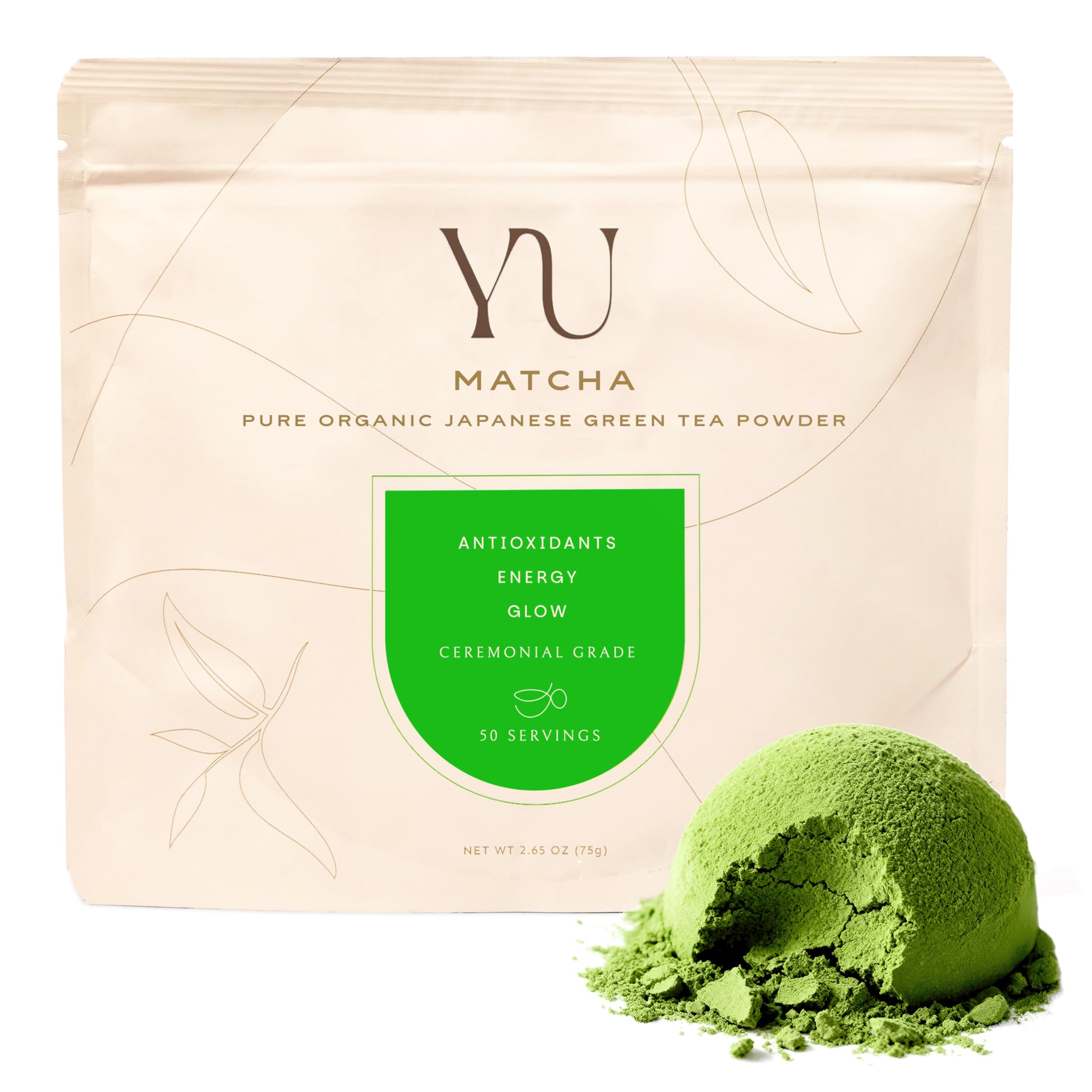 Yu Tea Organic Ceremonial Grade Matcha Powder 50 Servings Packed with Antioxidants L-Thanine Natural Caffeine Unsweetened Grade A