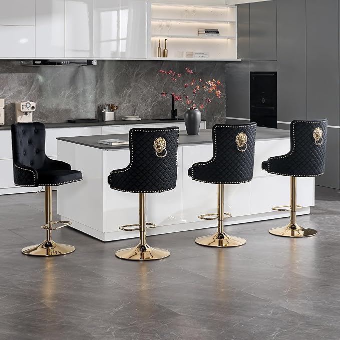 Set de 2 Butacas Modernas Altura Mostrador con Terciopelo Negro miniatura 7