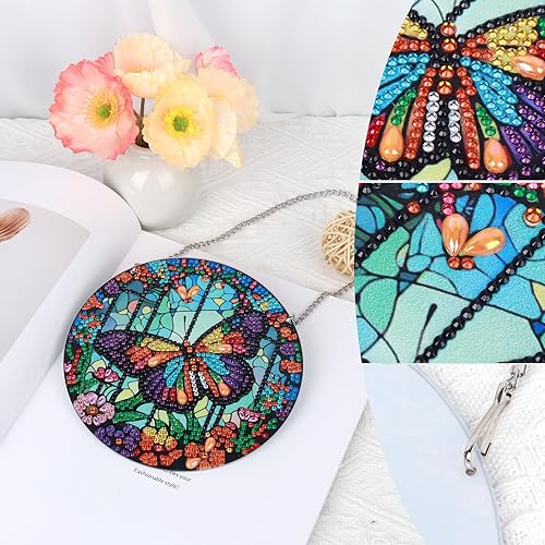 Miniatura 5 de Tontut Decoraciones colgantes Kits de pintura de diamantes, colgante de ventana DIY mariposa flor pintura de diamante, forma especial diamantes arte