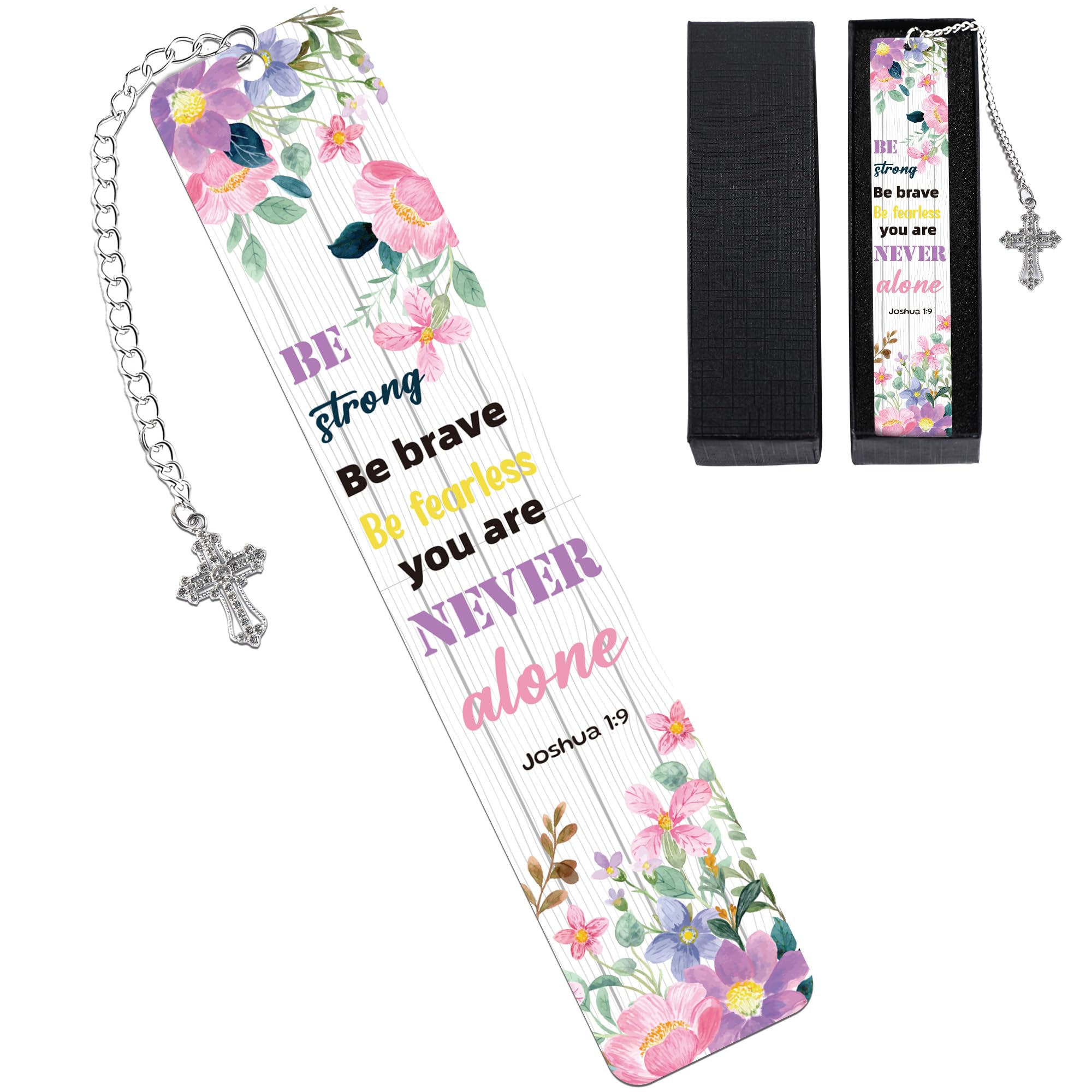 Christian Metal Bookmark with Cross Pendant Gift Box, Bible Verse Bookmark with Chain, Inspirational Religious Book Mark for Women Men, Christian Gifts for Women Men