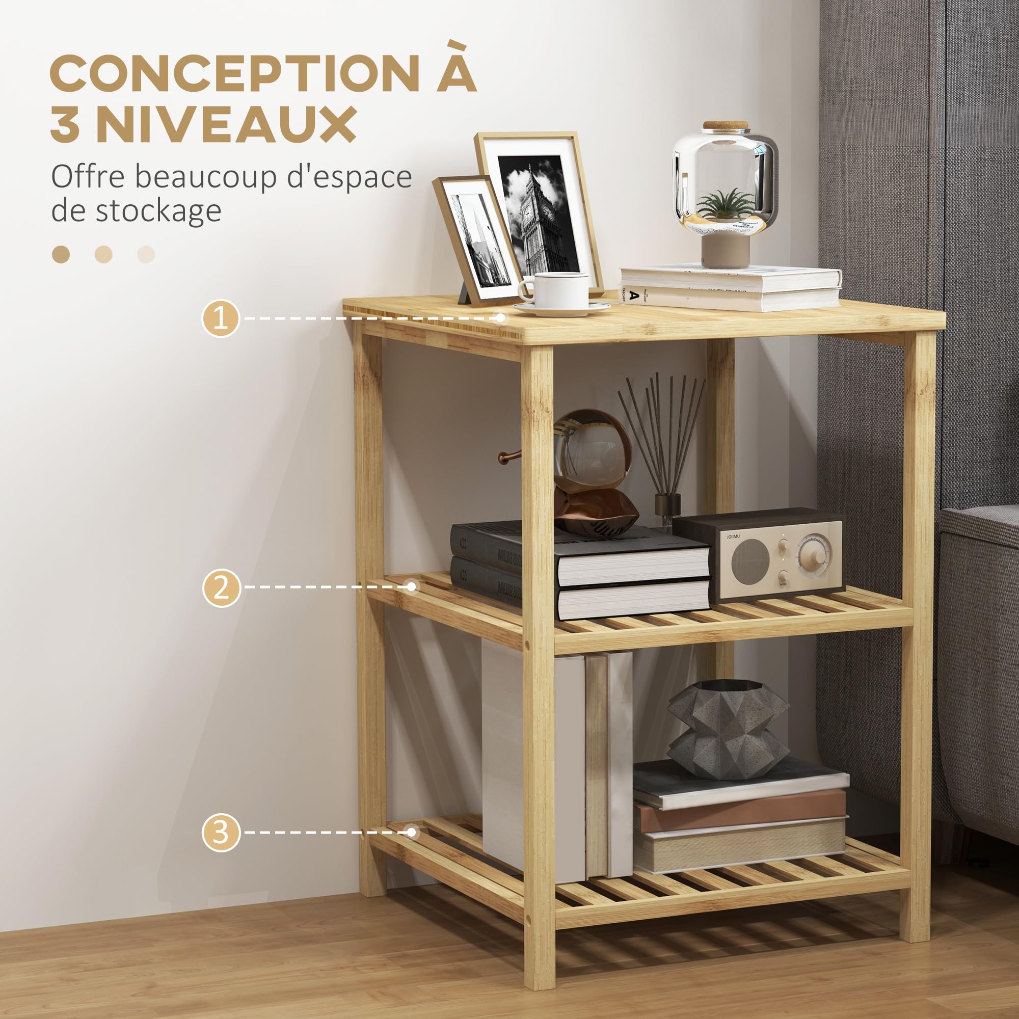HOMCOM Set van 2 nachtkastjes van bamboe, bijzettafels met 2 planken, voor slaapkamer, woonkamer, natuurlijke stijl, afmetingen: 40 x 40 x 55 cm (l x b x h HOMCOM Set van 2 nachtkastjes van bamboe, bijzettafels met 2 planken, voor slaapkamer, woonkamer, natuurlijke stijl, afmetingen: 40 x 40 x 55 cm (l x b x h