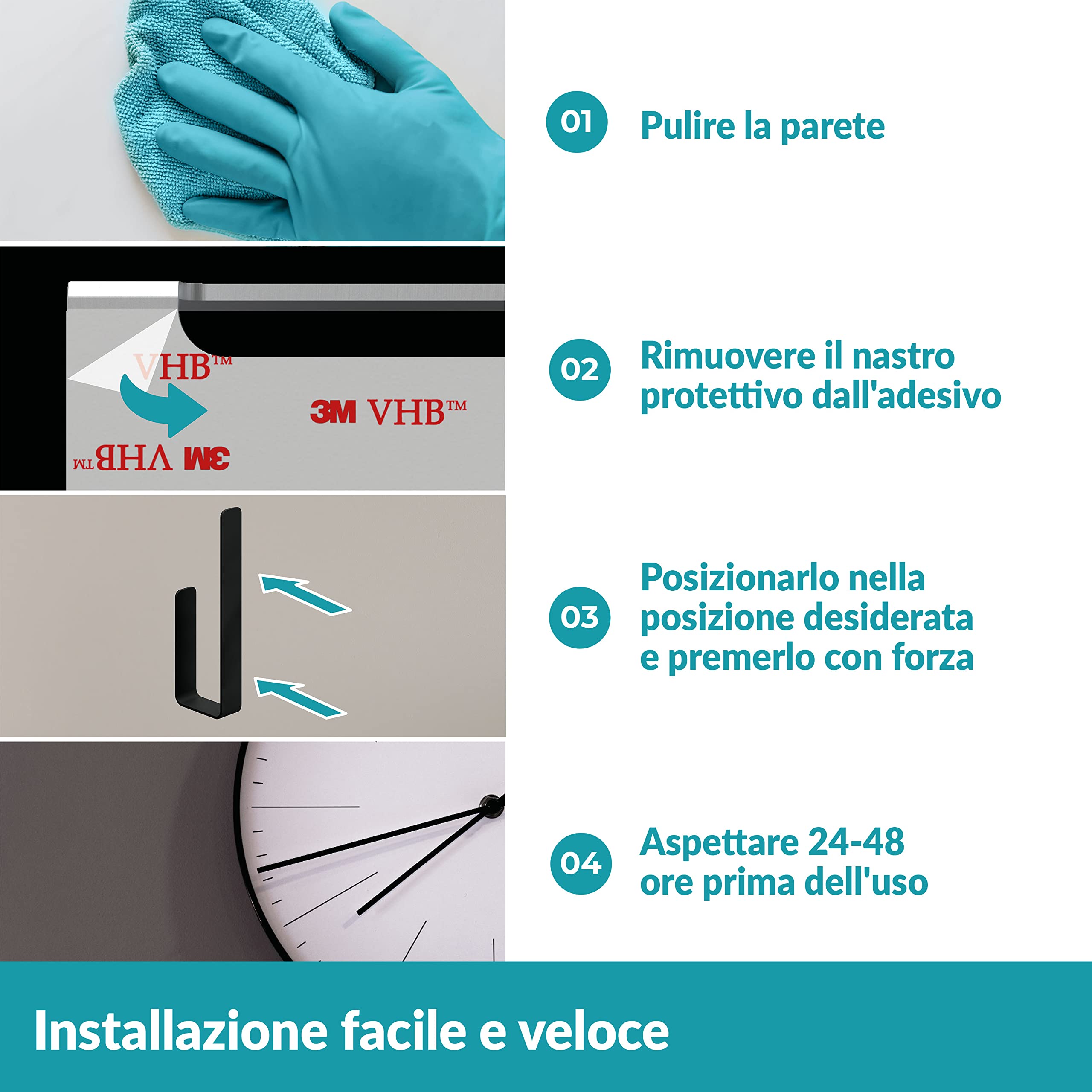 WEISSENSTEIN Portarotoli carta igienica scorta da muro - Porta rotolo bagno acciaio inox satinato - Porta carta igienica nera adesiva verticale