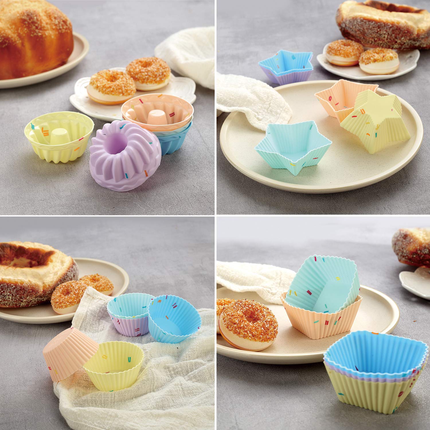 Juego de 51 moldes de silicona para hornear, incluyendo molde para hornear, molde para pasteles, molde para pasteles, molde para tostadas, molde para magdalenas, molde para donas y moldes para