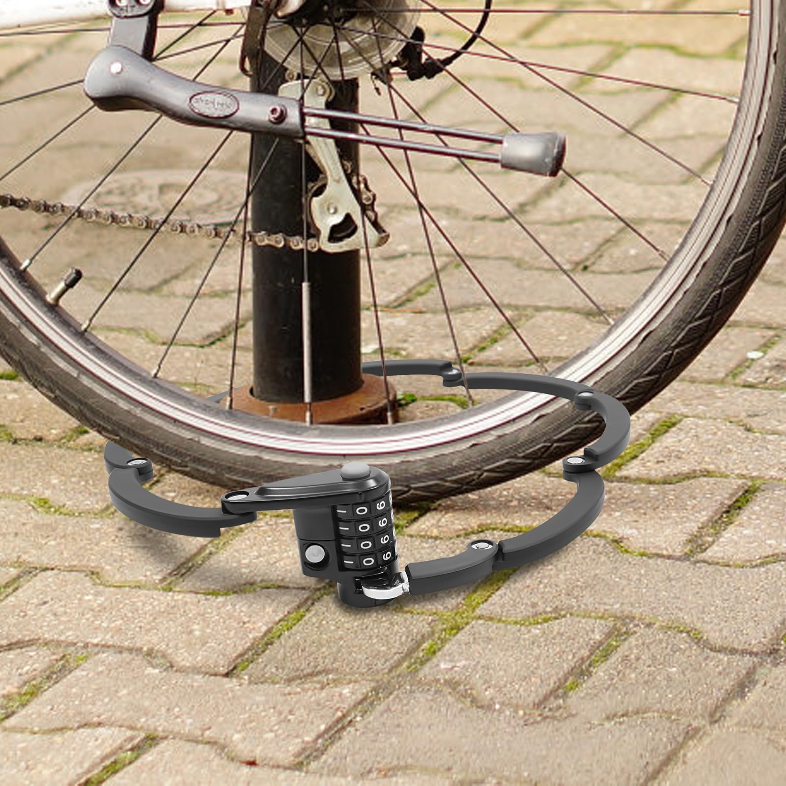 Lucchetto pieghevole per bicicletta, lunghezza 85 cm, combinazione a 4 cifre, per bicicletta, e-bike, bici da corsa, mountain bike
