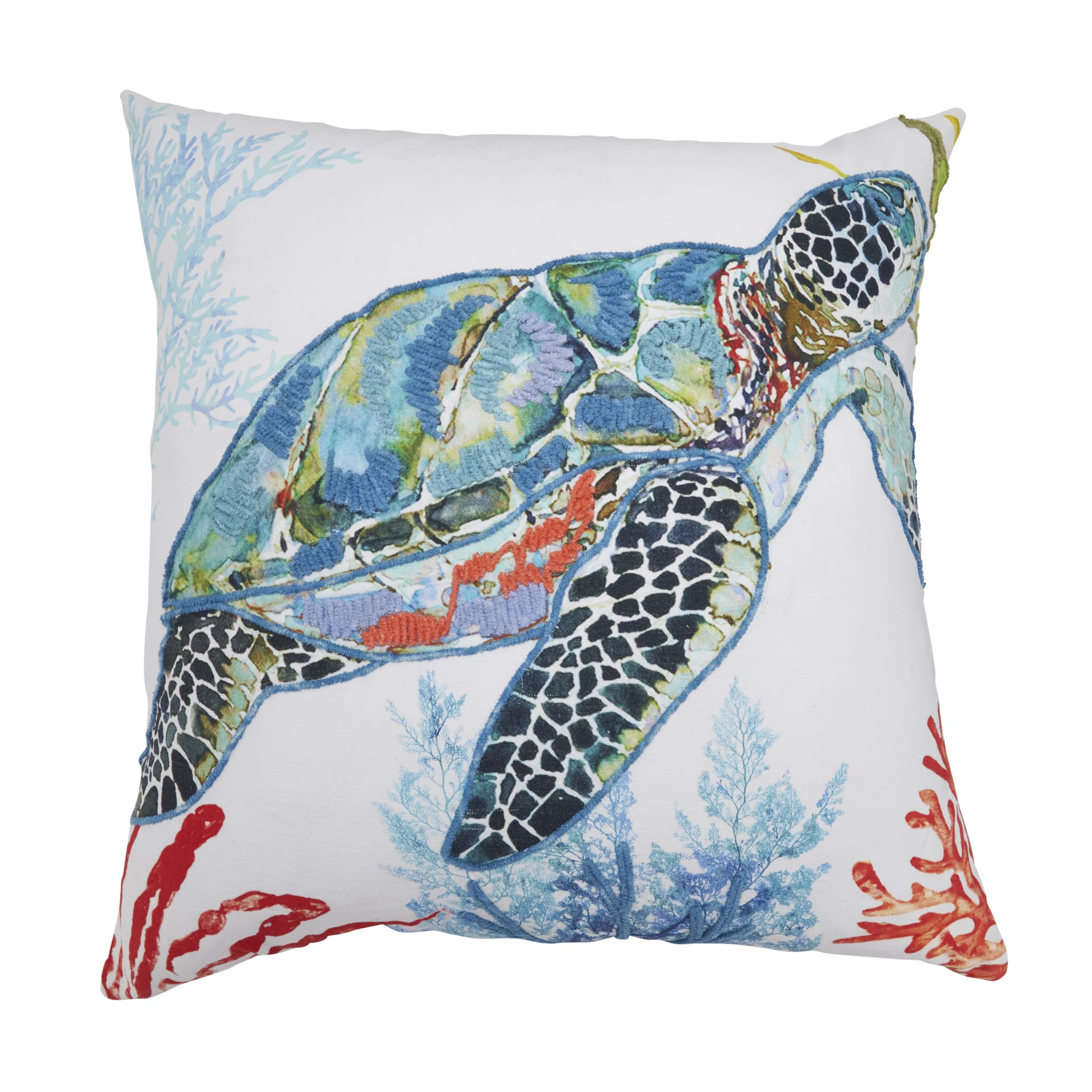 SARO LIFESTYLE Enchantment Collection Sea Turtle Throw Pillow Cover, 20", Multi