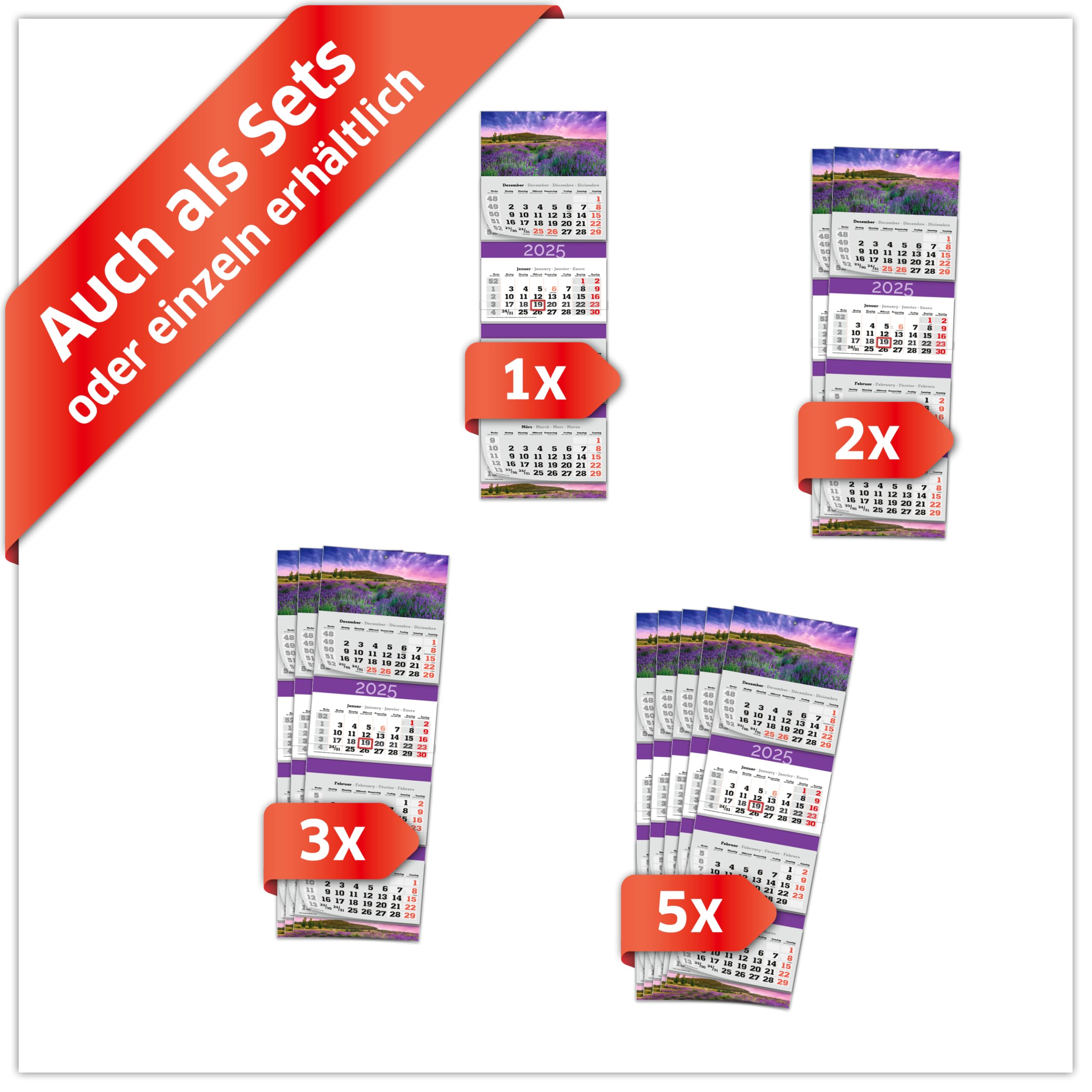 PRIMUS PRINT XXL Wandkalender 2025 - 4-Monats-Blockkalender 32x98,7cm