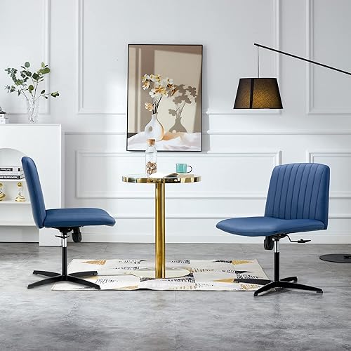 Miniatura 6 de Silla de oficina sin brazos, sin ruedas, silla de escritorio de piel sintética, altura ajustable, silla de oficina giratoria ancha, sin brazos,