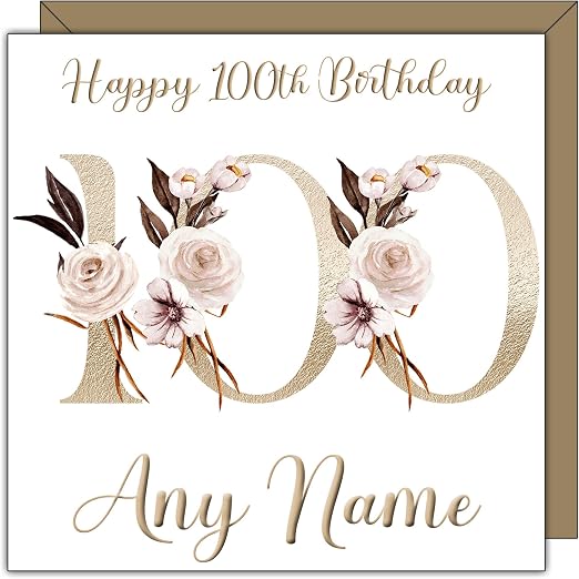 Personalised 100th Birthday Card - One hundred Birthday card for women ...