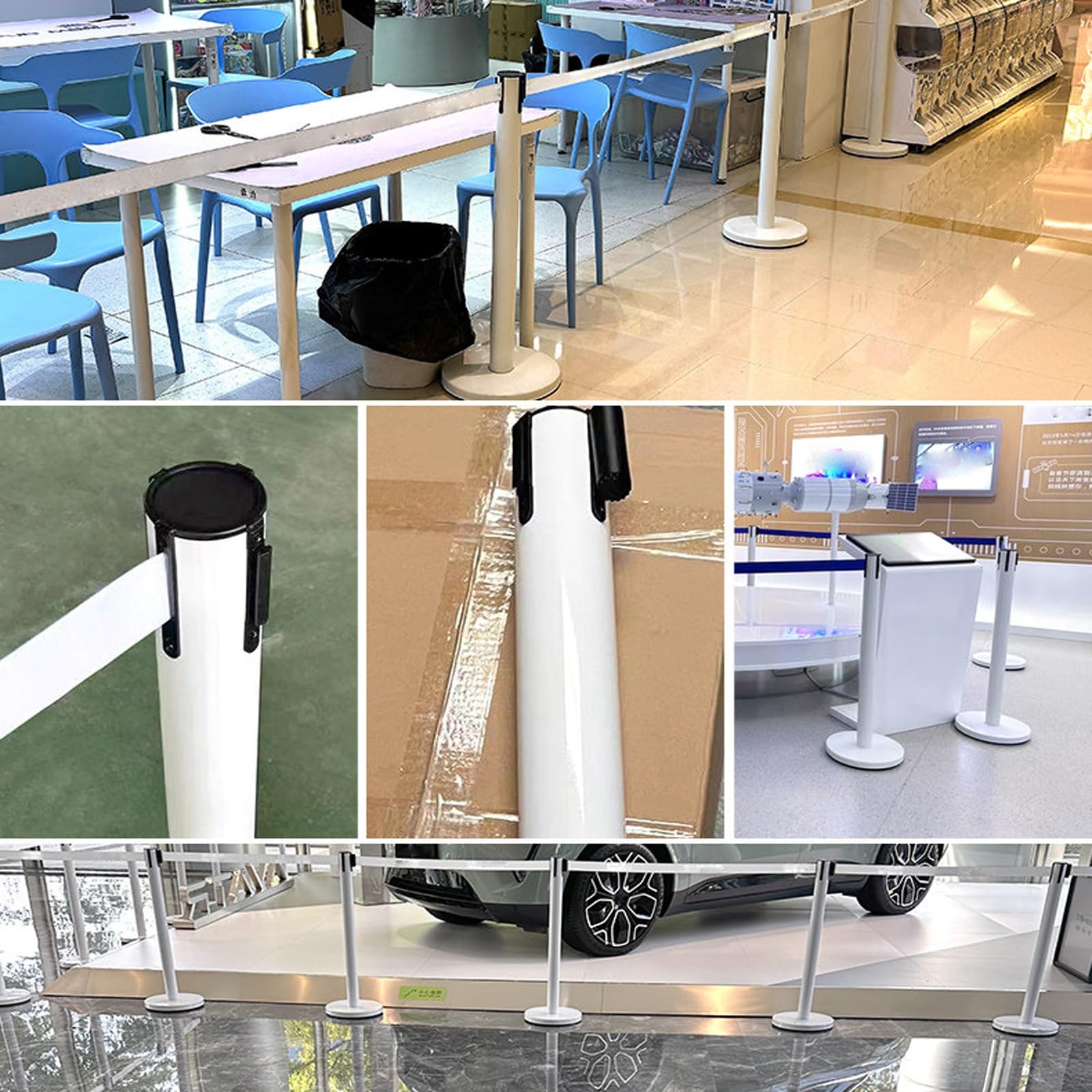 Soportes retráctiles con cinturones de 6 pies, barreras de control de multitudes con soporte para carteles, gestión de colas para bancos, minoristas, eventos, museos