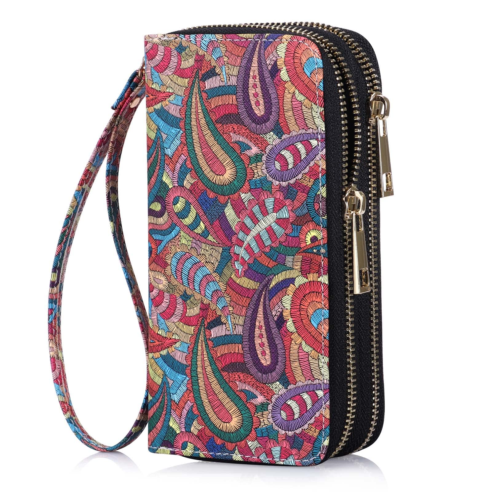 Double Zipper Wallet for Woman Clutch Purse with Cell Phone Holder for Smartphone/Card/Coin/Cash