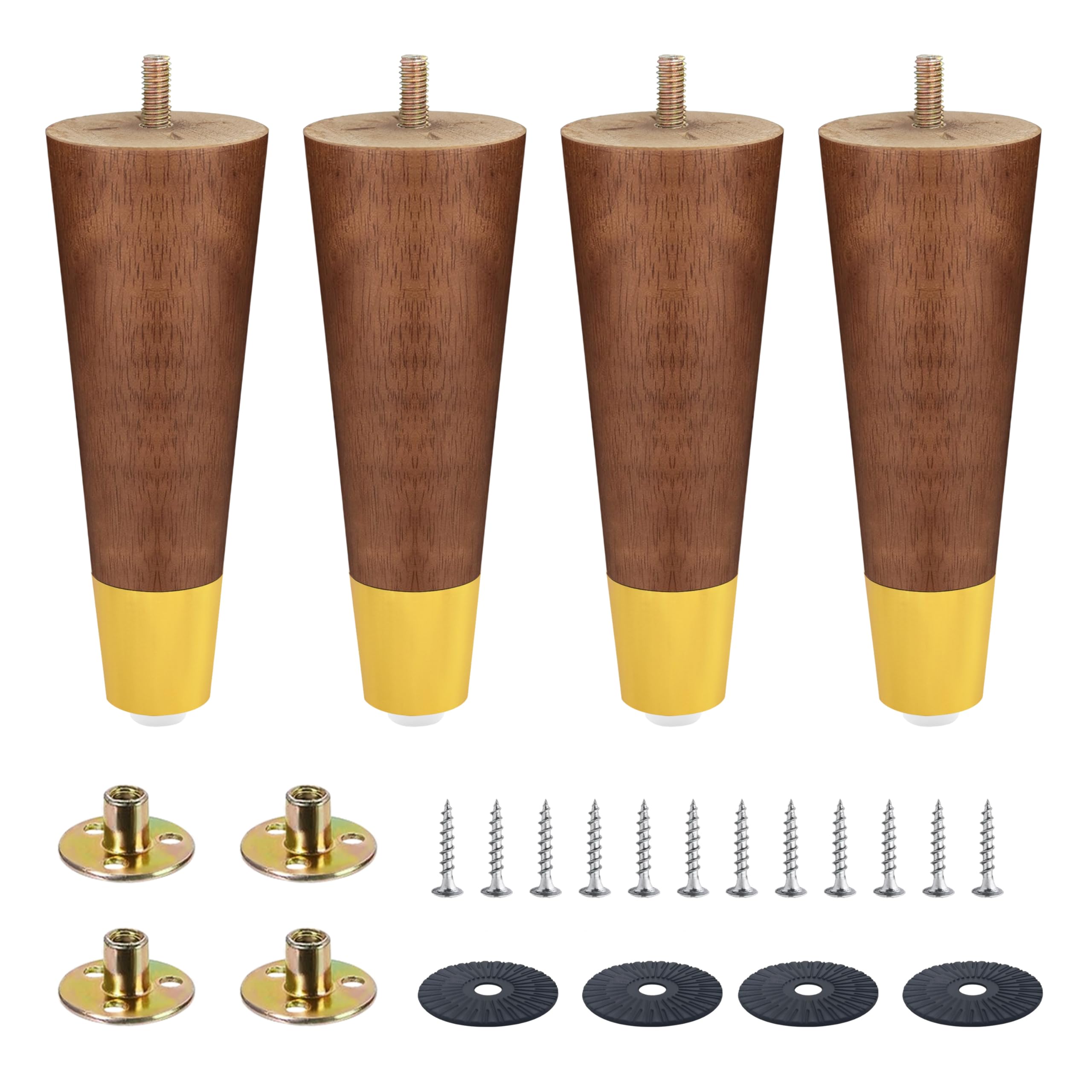 Photo 1 of OUYIALY Solid Rubber Wood Furniture Legs Set of 4 - Heavy Duty Replacement Couch Legs & Sofa Feet for Bed, Cabinet, Ottoman - Furniture Risers & Bed Support Legs (Walnut, 6")