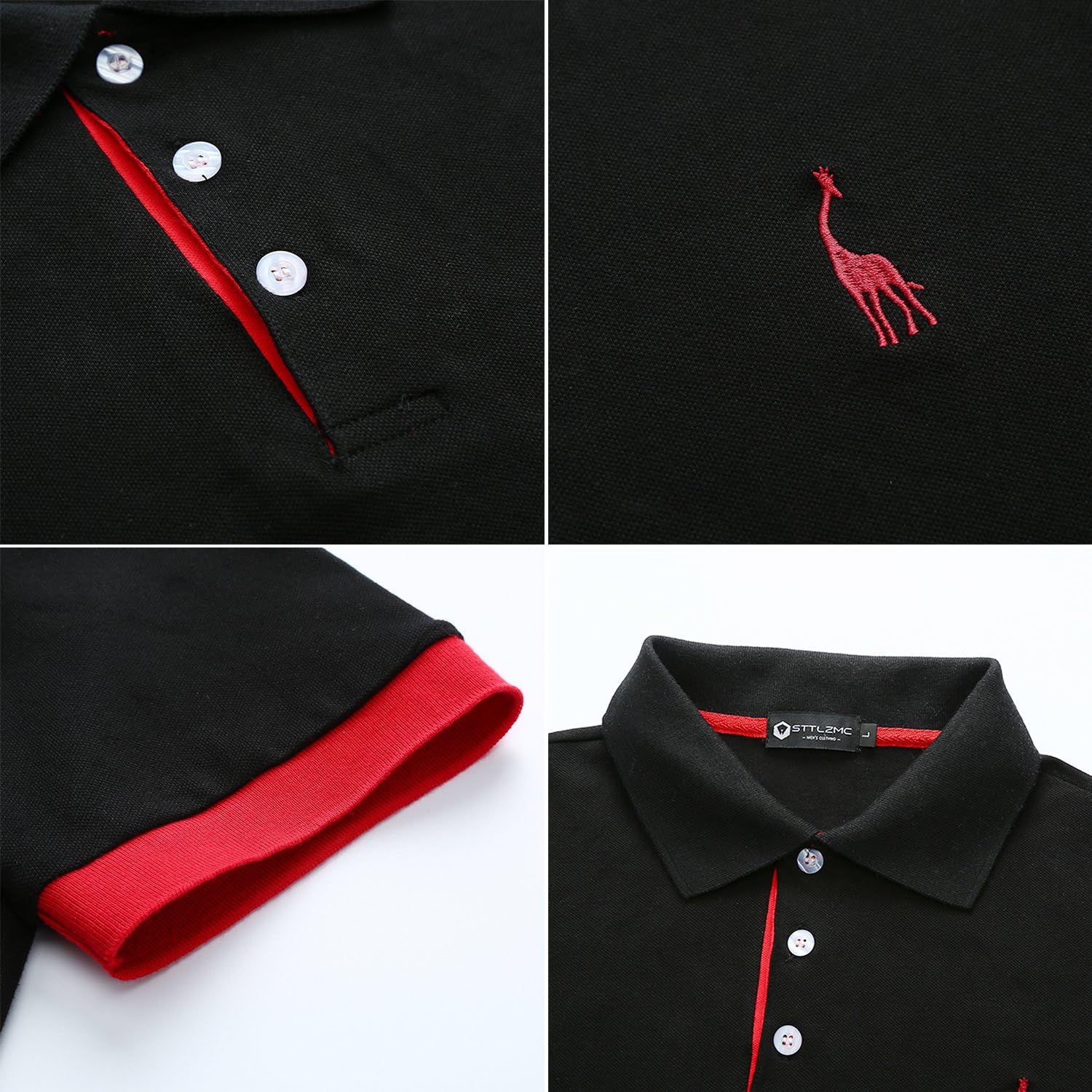 STTLZMC Men’s Polo Shirts Short Sleeve Cotton Tee Button Basic Sports T-Shirts,Black,Small image 4