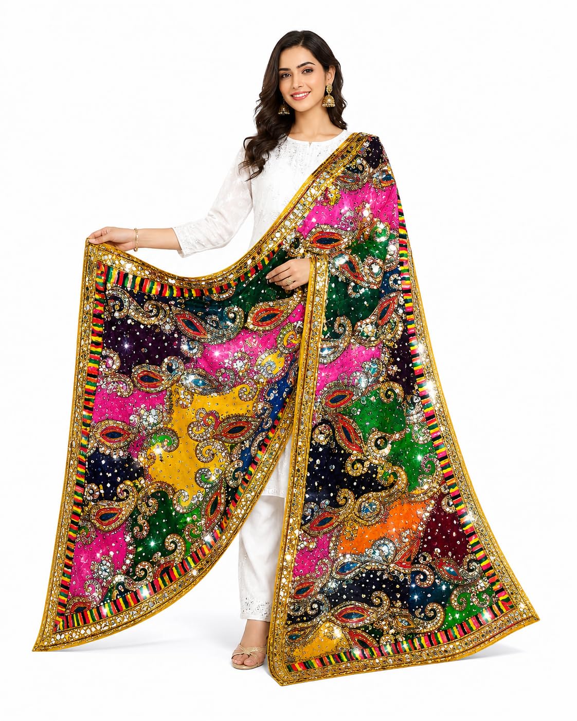 Pakistani Pure Chinon Dupatta with Mirror Hand Work-picture-25