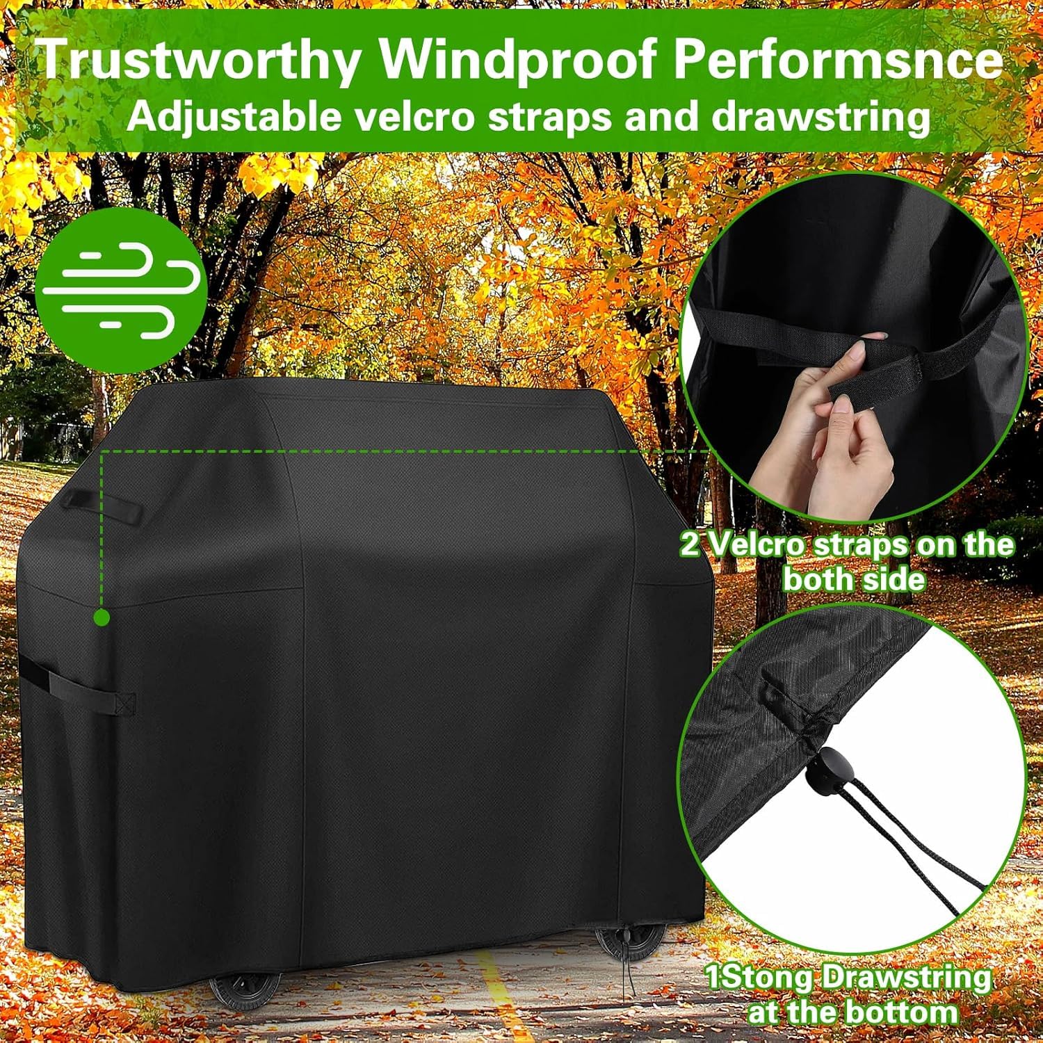 MWZEAUL Funda para Barbacoa Impermeable, Funda para Barbacoa Exterior 210D Oxford, Cubierta BBQ de Parrilla Resistente al Desgarro, Anti-Viento, Anti-Polvo, Funda Protectora para Barbacoa 145x61x117cm — view 5