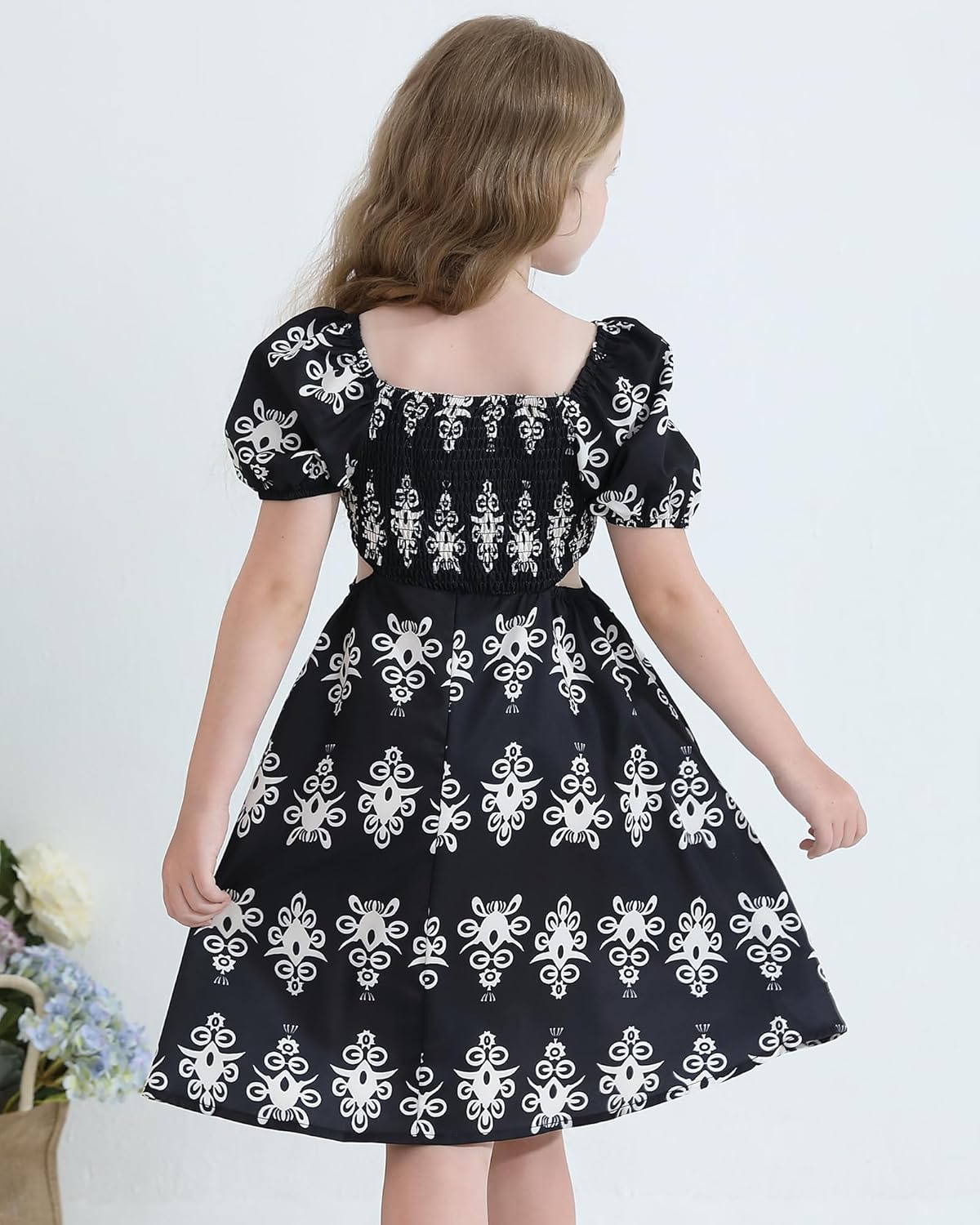 Girls Summer Dresses Smocked Tween Back to School Puff Sleeve Casual Sundress with Pockets for 7-12 Years - Image 3