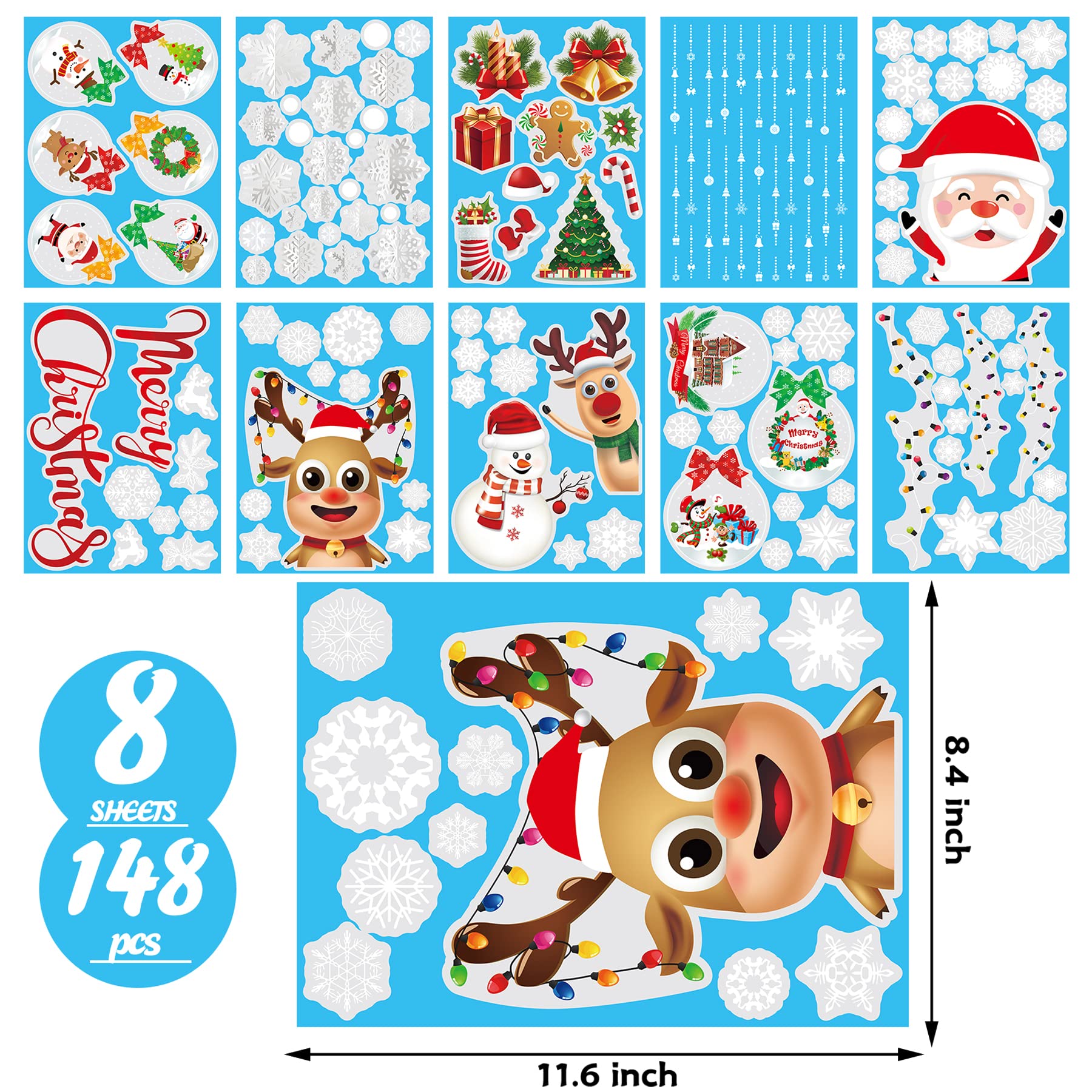 Funnlot Christmas Window Decorations - 10 Sheets of Double Sided Snowflake Window Clings for Xmas Party Supplies