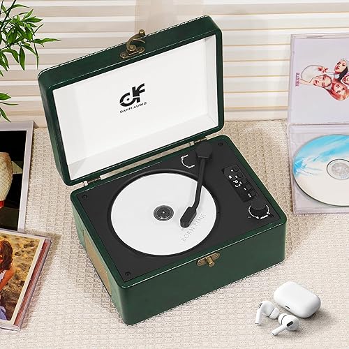 Miniatura 9 de Reproductor de CD recargable retro con altavoces mejorados, transmisión inalámbrica Bluetooth, reproductor de música portátil, Boombox, verde oscuro