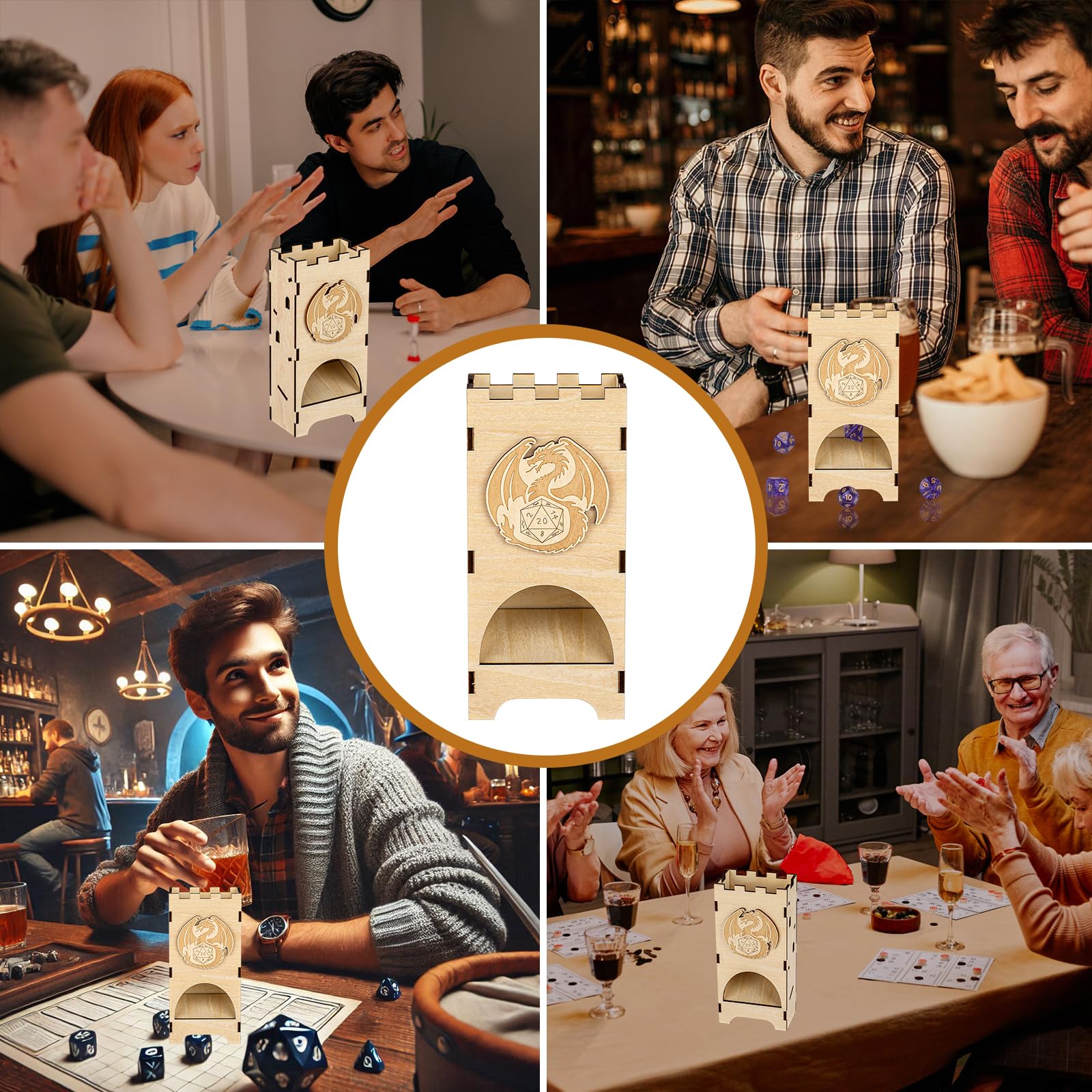 Torre lancia dadi trasportabile, D&D Legno Drago Volante Vassoio per Dadi, giochi in scatola, Accessori per giochi di ruolo, Regali per giocatori di fantasy (Dadi non inclusi)