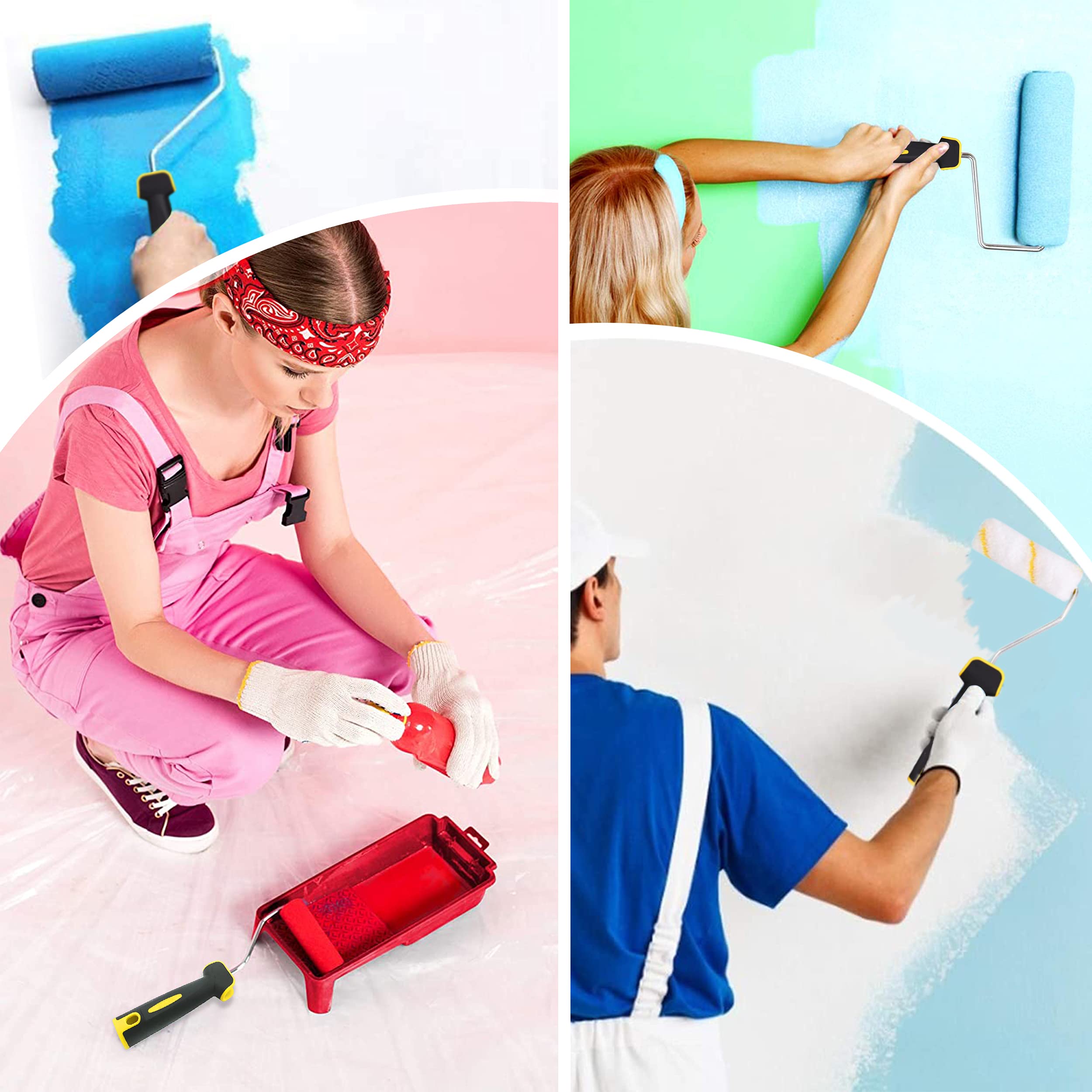 Rouleau de Peinture, 6 Pcs Kit Rouleau à Peinture, 5 Pcs Pinceaux de Peinture Rouleaux（18cm）+ 1 Poignée, Diamand Ensemble de Peintre, Rouleau et Recharge Pour le Mur et le Plafond Antigoutte.