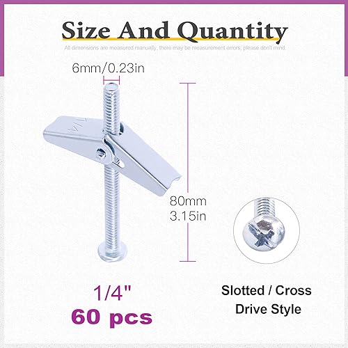 Miniatura 11 de Swpeet Kit de 60 pernos de palanca de 1/8 pulgadas y tuerca de ala para colgar artículos pesados en paneles de yeso