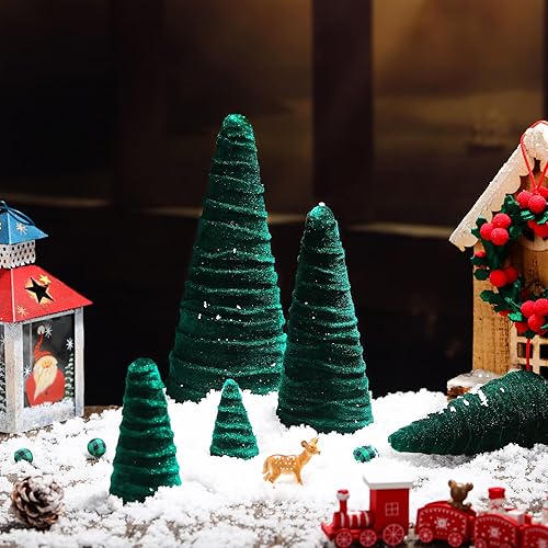 Miniatura 2 de Juego de 5 tamaños de árboles de terciopelo de Navidad, decoración moderna para árbol de invierno, hecha a mano, mesa de invierno, centro de mesa,