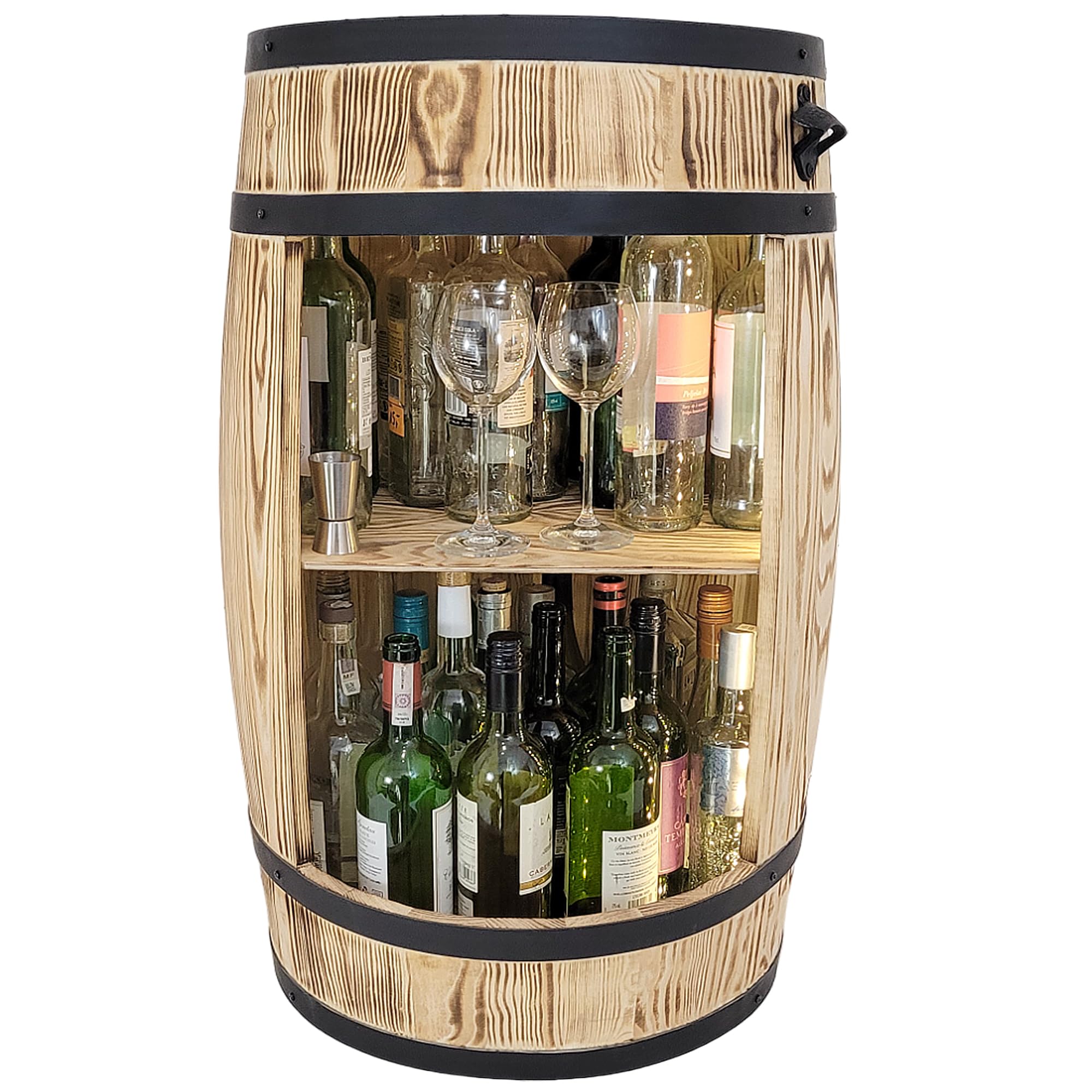 weeco Barile in legno con luci a LED – Armadietto da bar – Barile per vino – Armadietto per vino in stile retrò – Bar in botte di legno – Barile di vino bar 80 x 50 cm