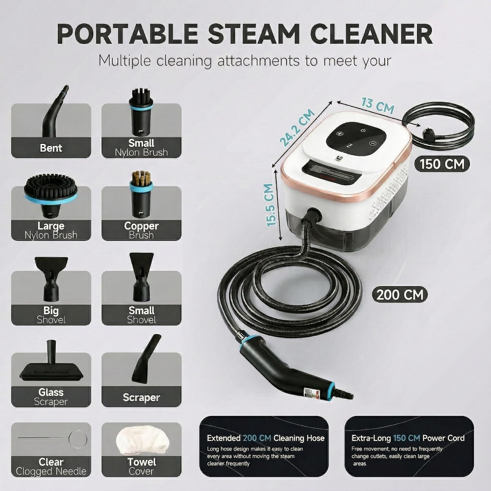Nettoyeurs Vapeur éLectriques, Portable Nettoyeur Vapeur Pour Canapé Vitre Maison Nettoyeur Vaporisateur Appareil Vapeur a Main, 6 Niveaux,1500w
