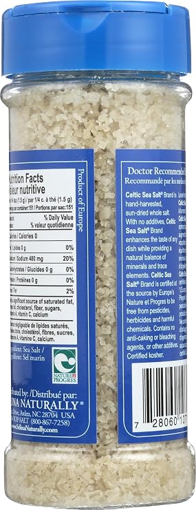 Light Grey Celtic Sea Salt Shaker Easy to Use, Large Refillable, Reusable Glass Shaker with Additive-Free, Delicious, Gluten-Free, Non-GMO Verified, Kosher and Paleo-Friendly, 8 Ounces