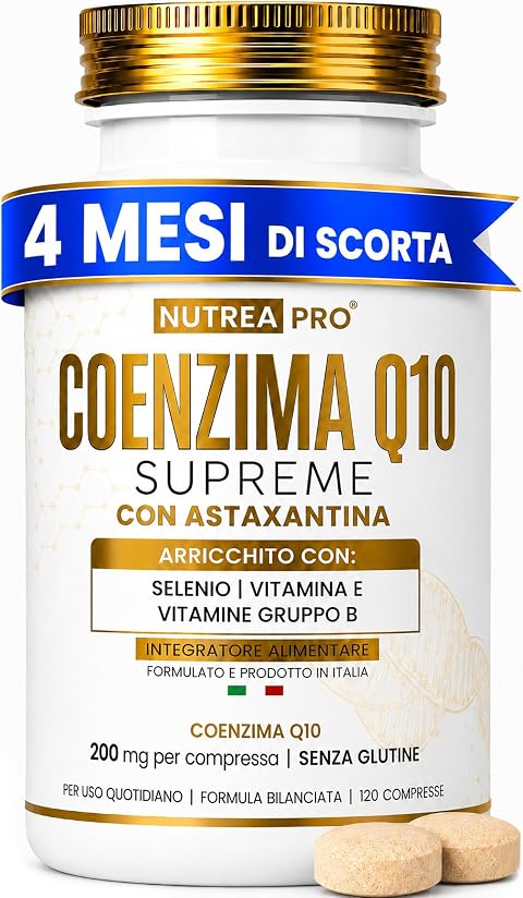 Coenzima Q10 200mg con Astaxantina 1mg |Coenzima Q10 migliore stabilità del normale q10 ubichinolo| Q10 Coenzima complex formulata con coq10 Astaxantina Vitamina E B12 B6 B2| NUTREAPRO®