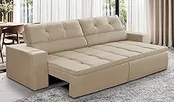 Sofá Retrátil e Reclinável 3 lugares 1,90m com Molas Stella Suede Bege Adonai Estofados