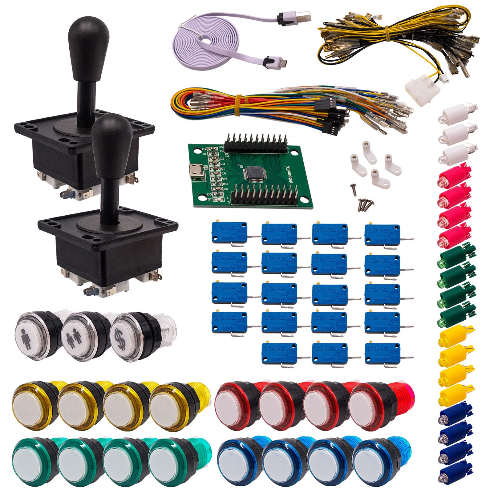 Kit Joystick e Pulsanti Arcade 2 Giocatori Luminosi Pulsanti Cuori Bianchi Joystick Americani Carta XinMoTek Videogiochi Retro Gaming