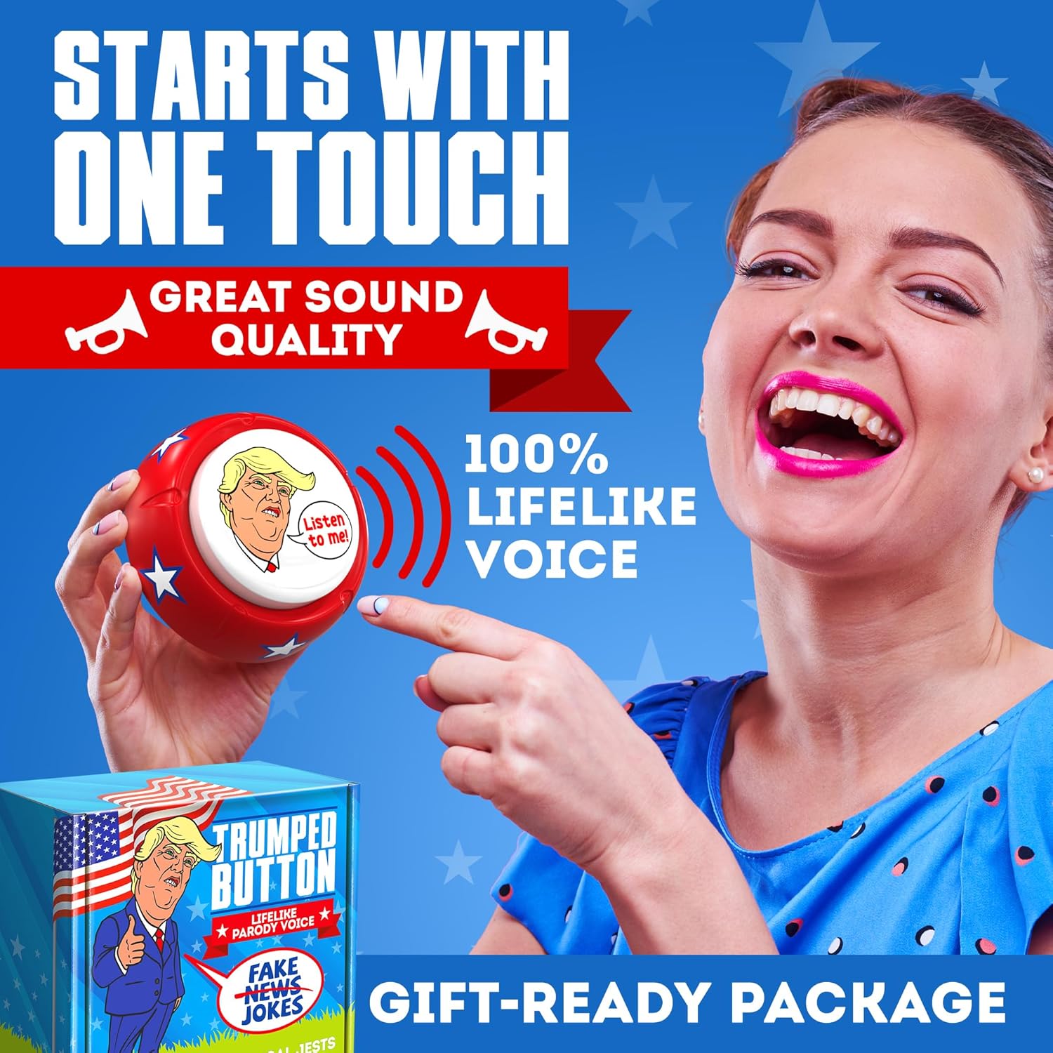 Trumped Button | Dad Joke Button with Donald Trump's Lifelike Parody Voice | Funny Gag Gift for Father Day | Cool Present for Friends & Colleagues | Funny Dad Birthday Gift | Gag Toy & Practical Jokes