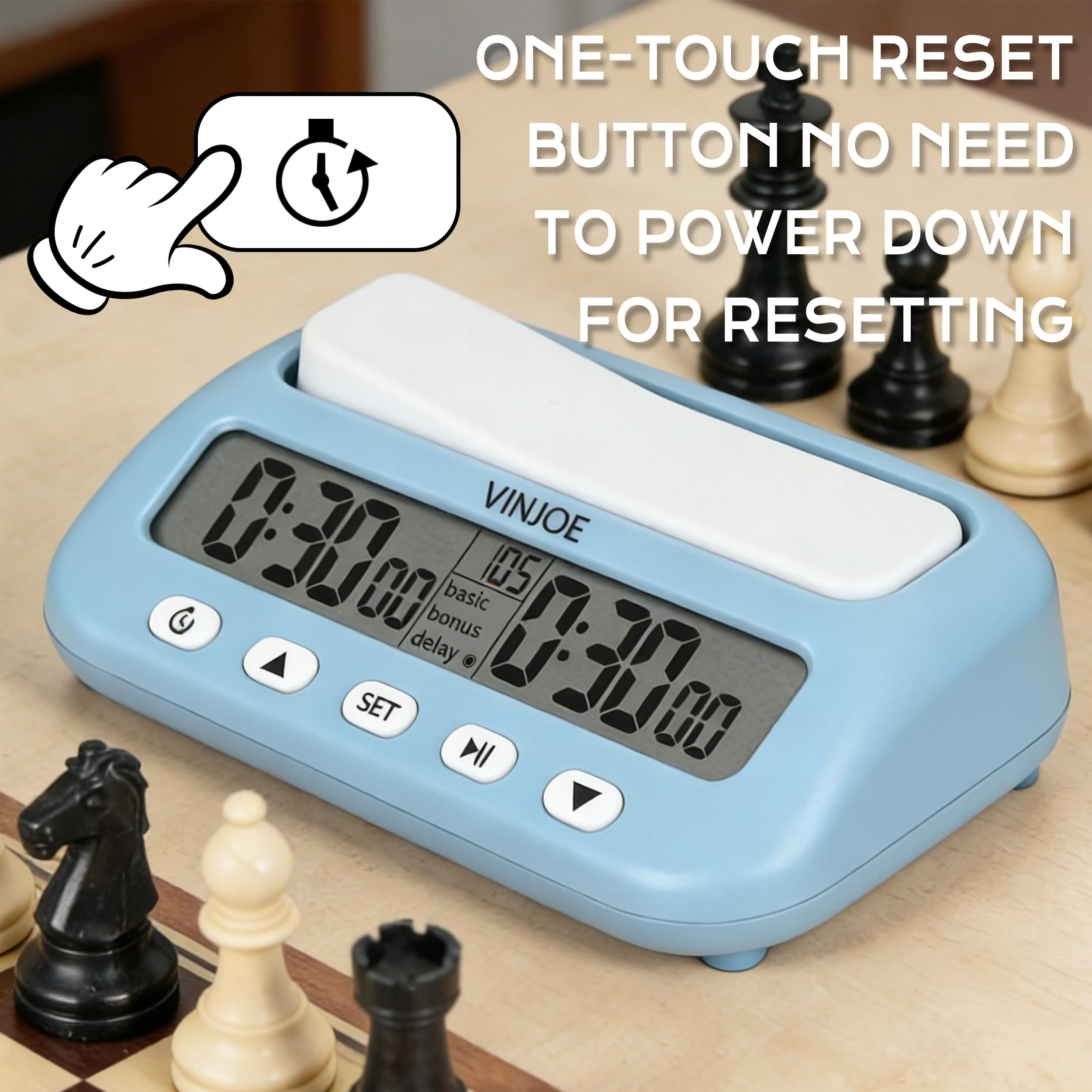 VINJOE Schachuhr, digitaler Schach-Timer, professionell für Brettspiele, tragbare digitale Schachuhr und Spiel-Timer mit Basic, Bonus, Verzögerung und positiven Zeitfunktionen, beste Geschenke für