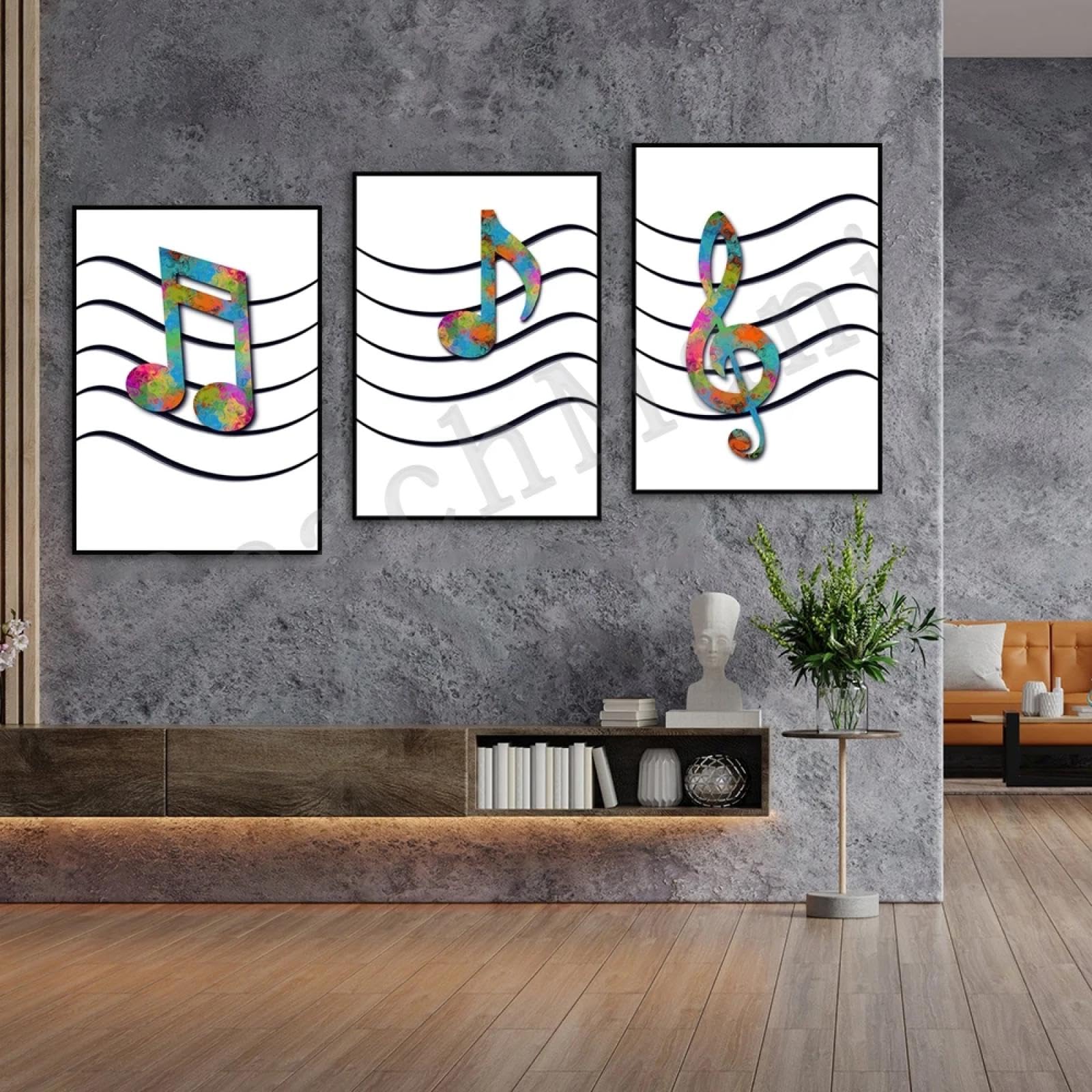 BMGKYAGL Poster di note musicali, opera d'arte per la sala musica, poster di chiave di violino, stampe musicali 50x75cmx3 cornice