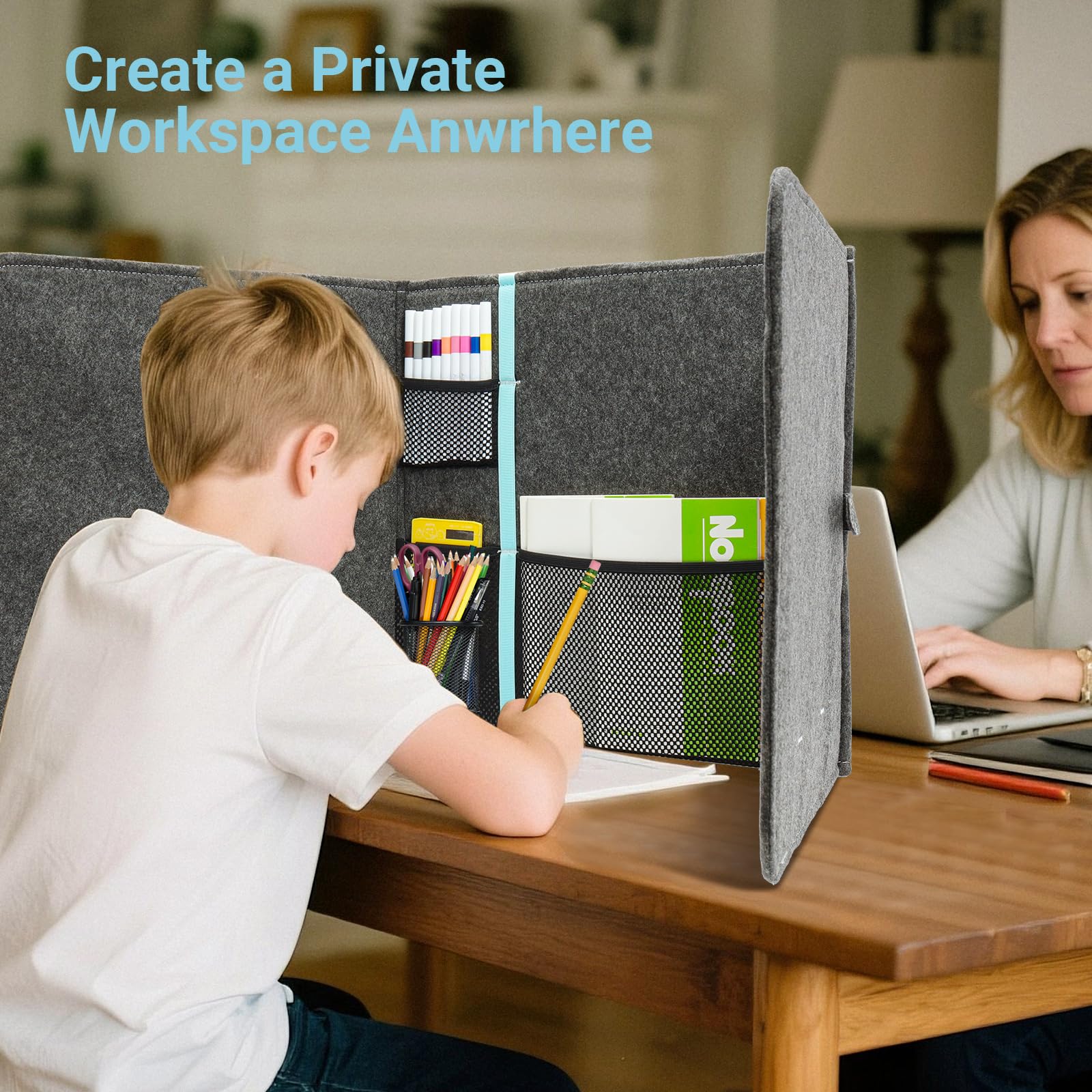 Schreibtisch Trennwand,2 Stück,Sichtschutz Schreibtisch,Tragbare Trennwände, Tischdividieren für Klassenzimmer-Privatsphäre-Bildschirme für Erwachsene und Studenten,120 x 39 cm, Filz