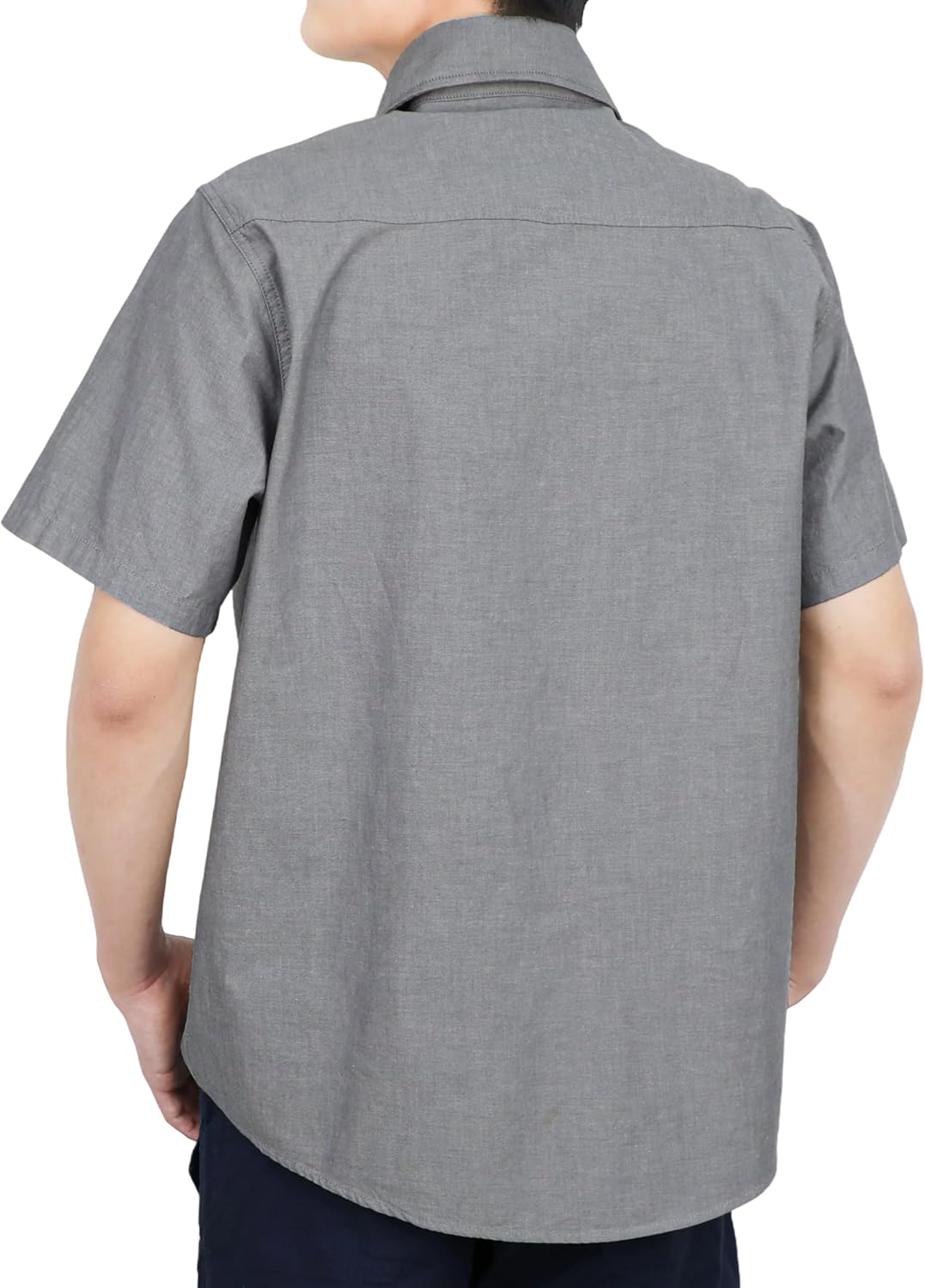 BOCOMAL Men's Short Sleeve Button Down Work Shirts Summer Relaxed Fit - Lightweight 100% C Chambray, EX-Soft, Utility Pockets