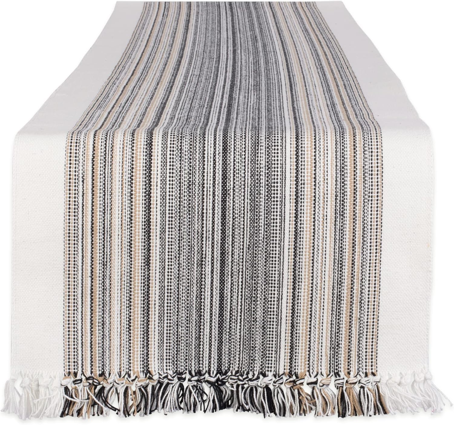 DII Everyday Collection, Fringed Stripe Tabletop, Table Runner, 14x72, Black : Home & Kitchen