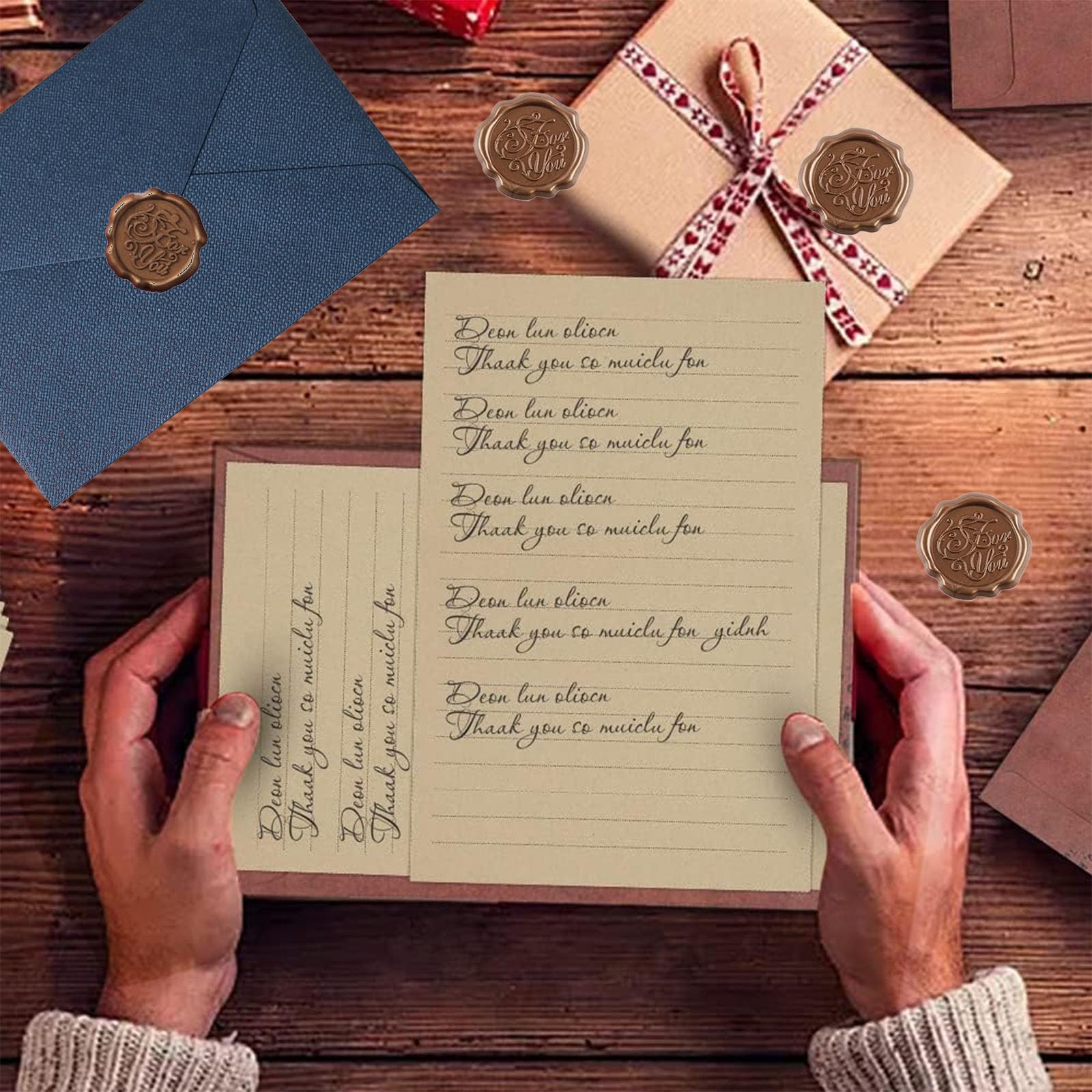 22 szt. Vintage papier listowy z kopertą, zestaw 6 lnianych kopert i pieczęci woskowych, 10 A5, papier listowy w stylu vintage, pergamin do pisania, na urodziny, zaproszenia ślubne niebieski