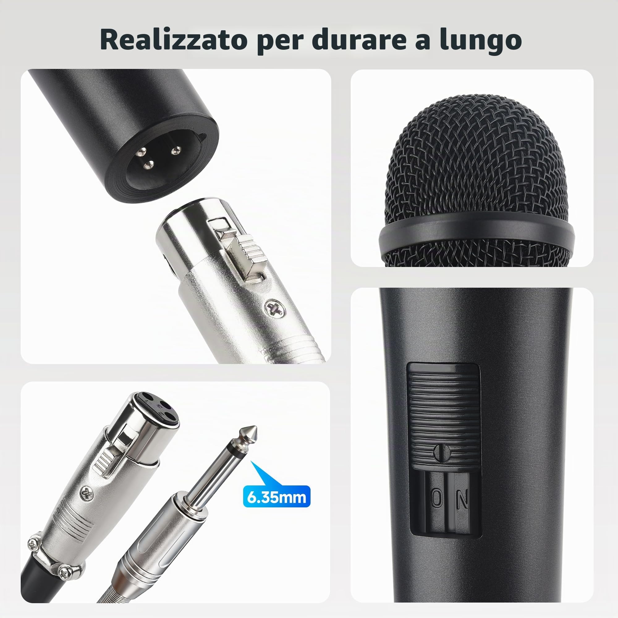 Cable Matters Confezione da 2 microfoni vocali dinamici cardioidi con cavo da 4,5 m, 6,35mm microfono da canto cablato/microfono per macchina da canto Karaoke