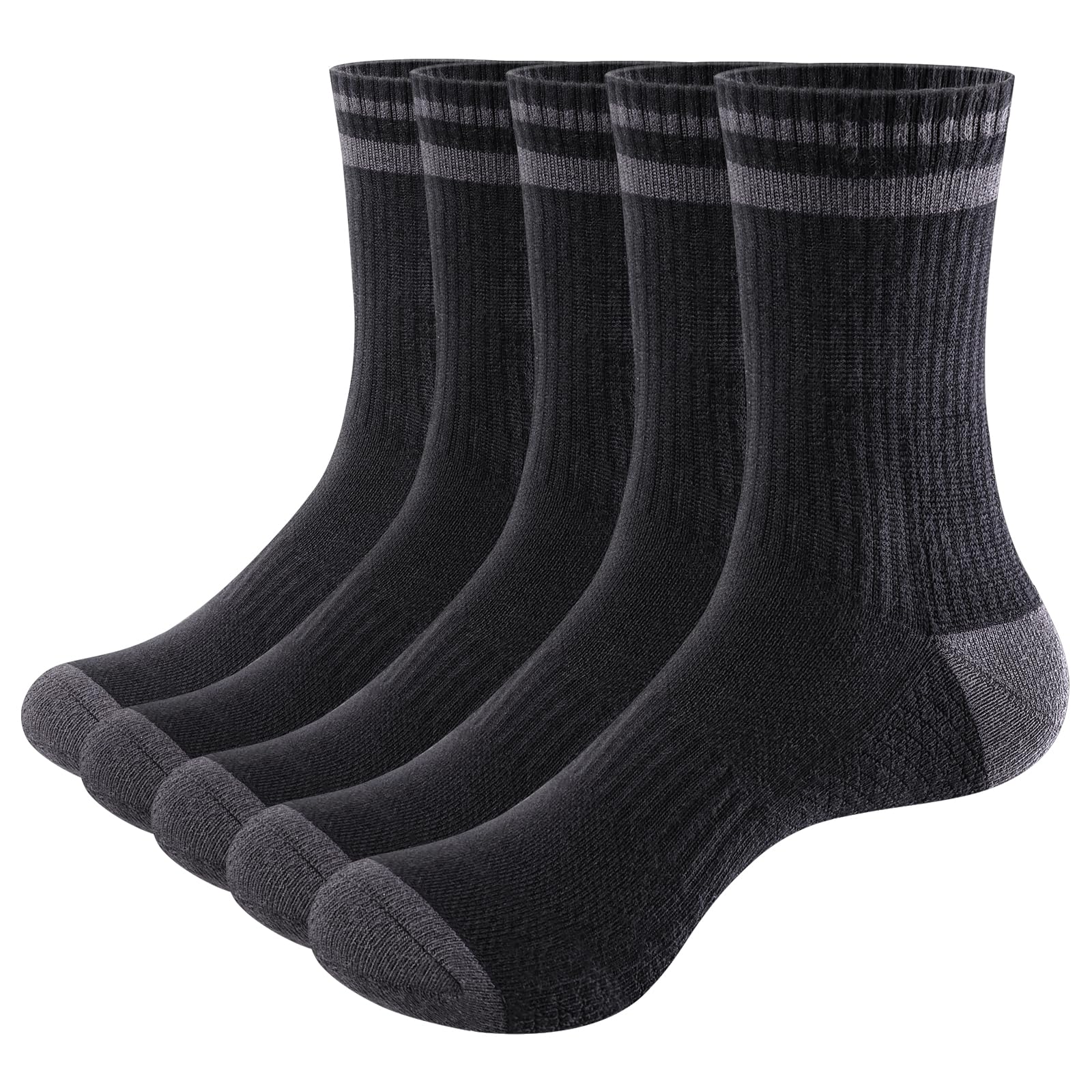 YUEDGEMens Walking Socks Cushioned Sports Socks Breathable Wicking Work Socks Casual Mens Socks for Men, 5 PairsOEKO-TEX STANDARD 100