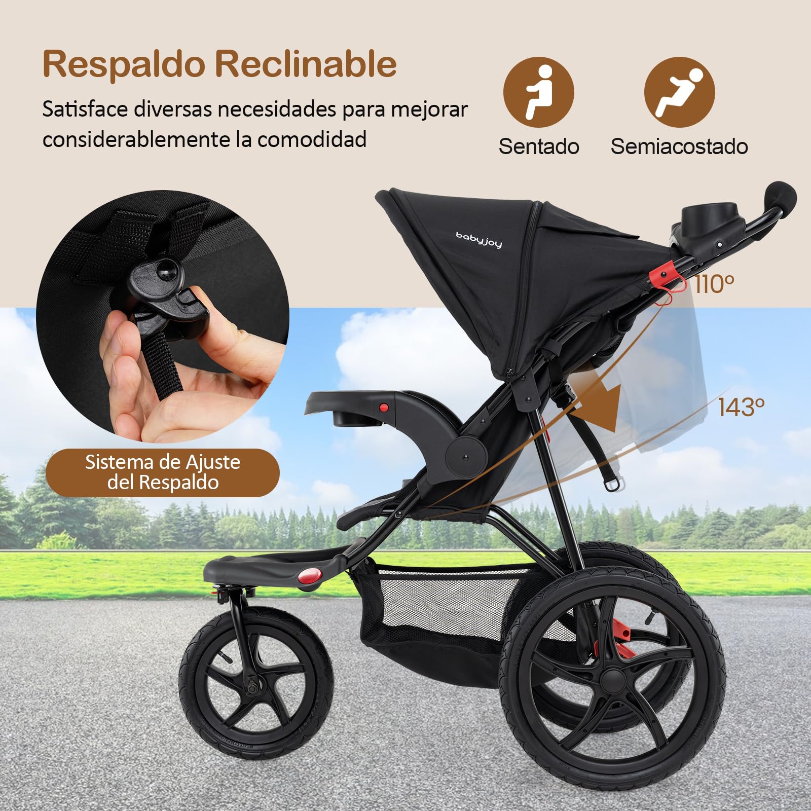 GOPLUS Cochecito de Bebé Jogger, Cochecito de Viaje Compacto y Plegable con Capota Ajustable en 6 Posiciones y Respaldo Reclinable, Arnés de Seguridad, Cesta Portaobjetos, para 6 a 36 Meses