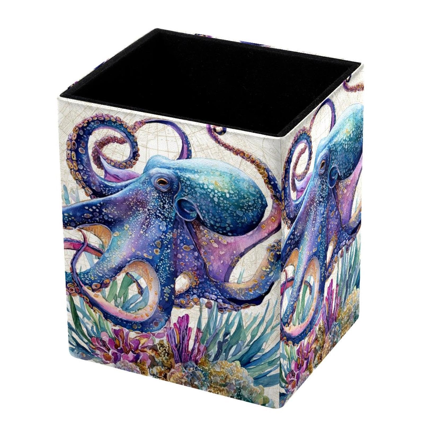 VAPOKF Pencil Holders for Desk, Octopus Printed Pen Holders Pen Pot Makeup Brushes Storage Desktop Stationery Supplies Organiser for Home Office