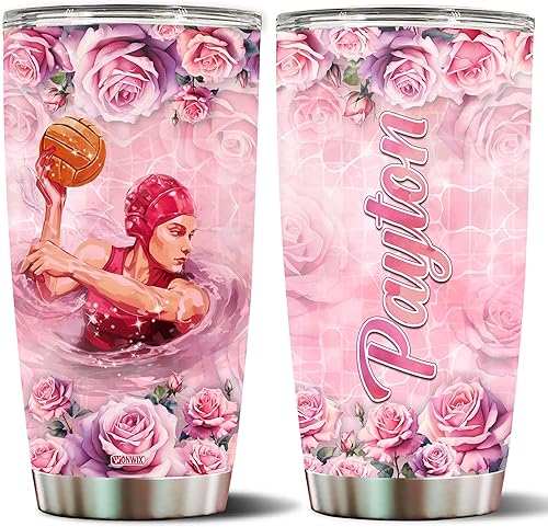 Vaso de waterpolo personalizado para mujeres, 20 onzas, acero inoxidable aislado con tapa, Navidad, cumpleaños, día de la madre, San Valentín, gran