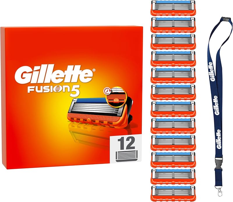 Gillette Fusion5 12 Blades Gillette Fusion 5 Replacement for Manual Beard Razor, with Lubricating Strip for Fluid Smoothing and 6 Blades for Deep and Long Lasting Shaving Razor Blades