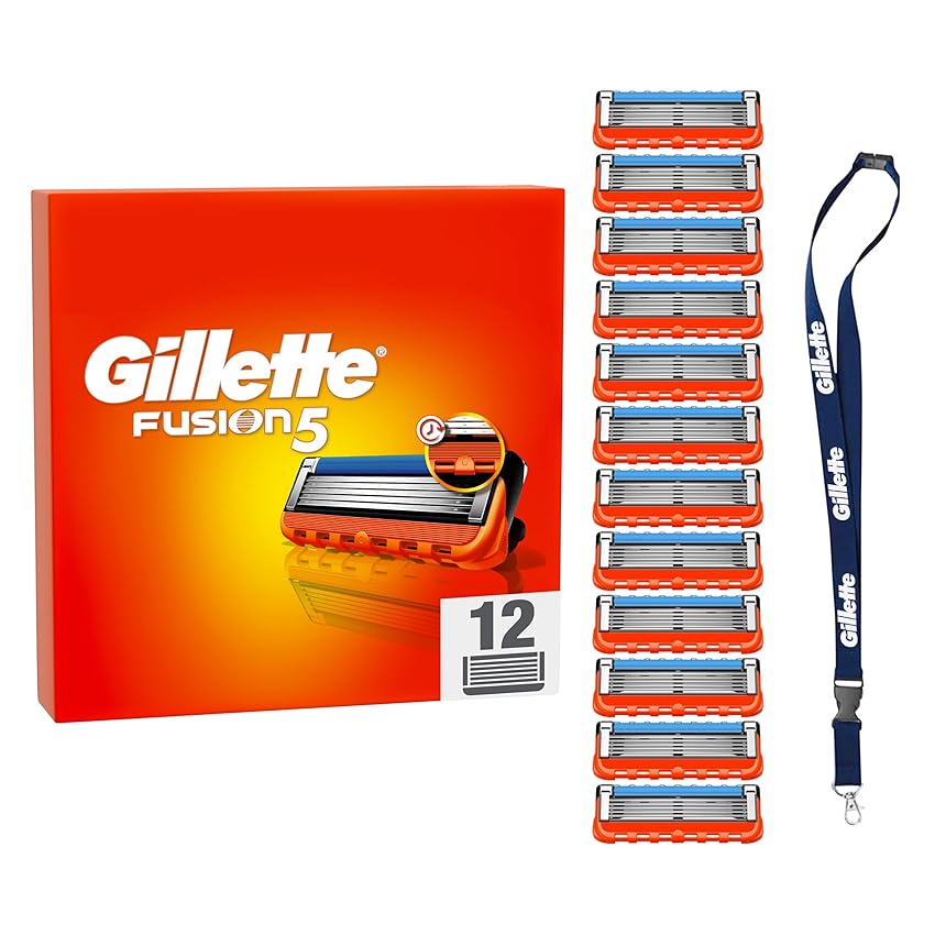 Gillette Fusion5 12 Lamette Gillette Fusion 5 di Ricambio per Rasoio Barba Manuale, Con Striscia lubrificante per Scorrevolezza Fluida e 6 Lame per Rasatura Profonda e Duratura, Lamette Rasoio Barba