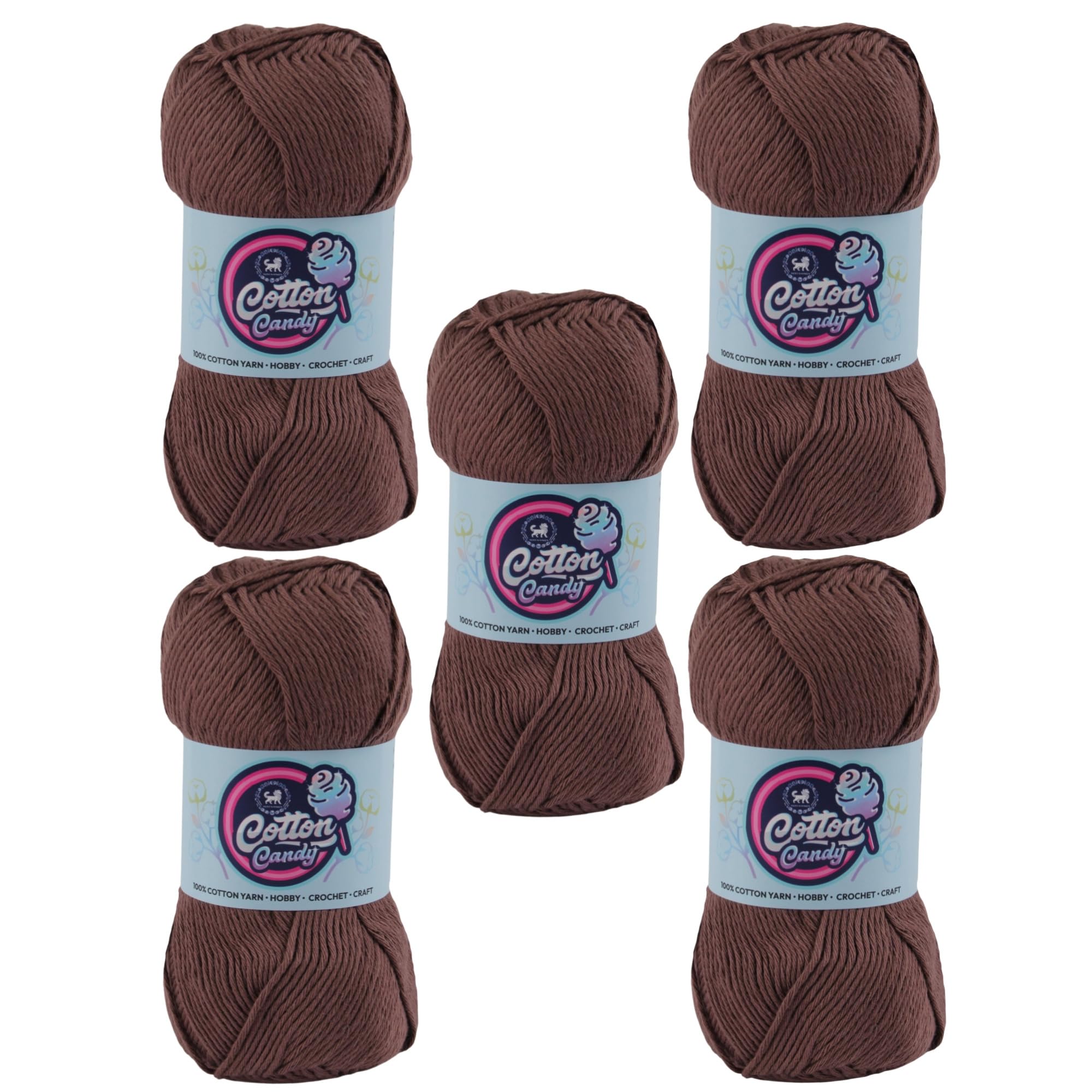 NESTNHAVEN Cotton Candy 100% Cotton Yarn - (100g, 185 Meters) - Luxury Yarn for Crochet, Amigurumi, Embroidery, Toys, Garments, Flowers and Hobby, Projects. (Dark Brown) | (500 Gm)