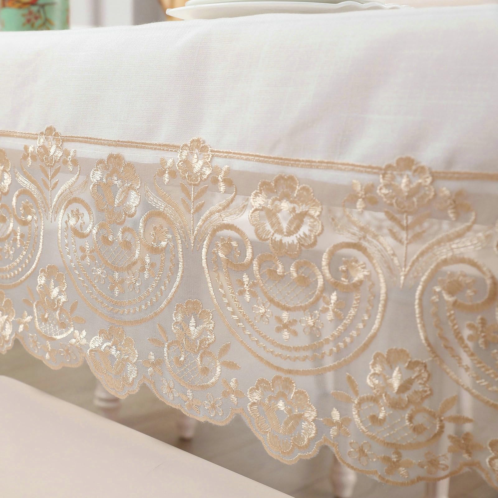 Tovaglia Rettangolare, Tovaglia Lavabile 90x220 cm Fiore Ricamo